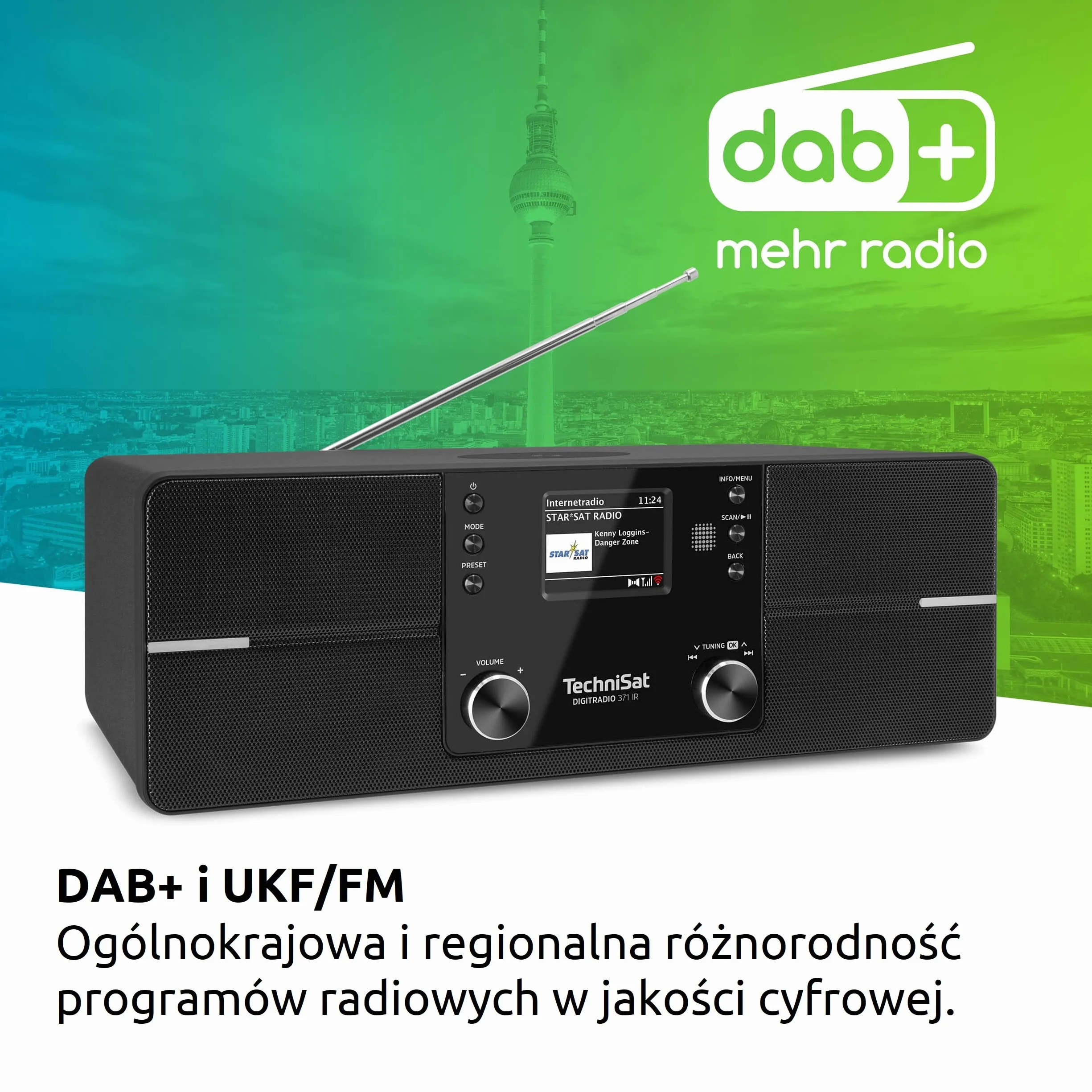 TechniSat DIGITRADIO 371 IR - Internetowe radio z bezprzewodowym ładowaniem (DAB+, FM, WLAN, Bluetooth, kolorowy wyświetlacz, USB, AUX, gniazdo słuchawkowe, budzik, 10 W, aplikacja, telewizor)