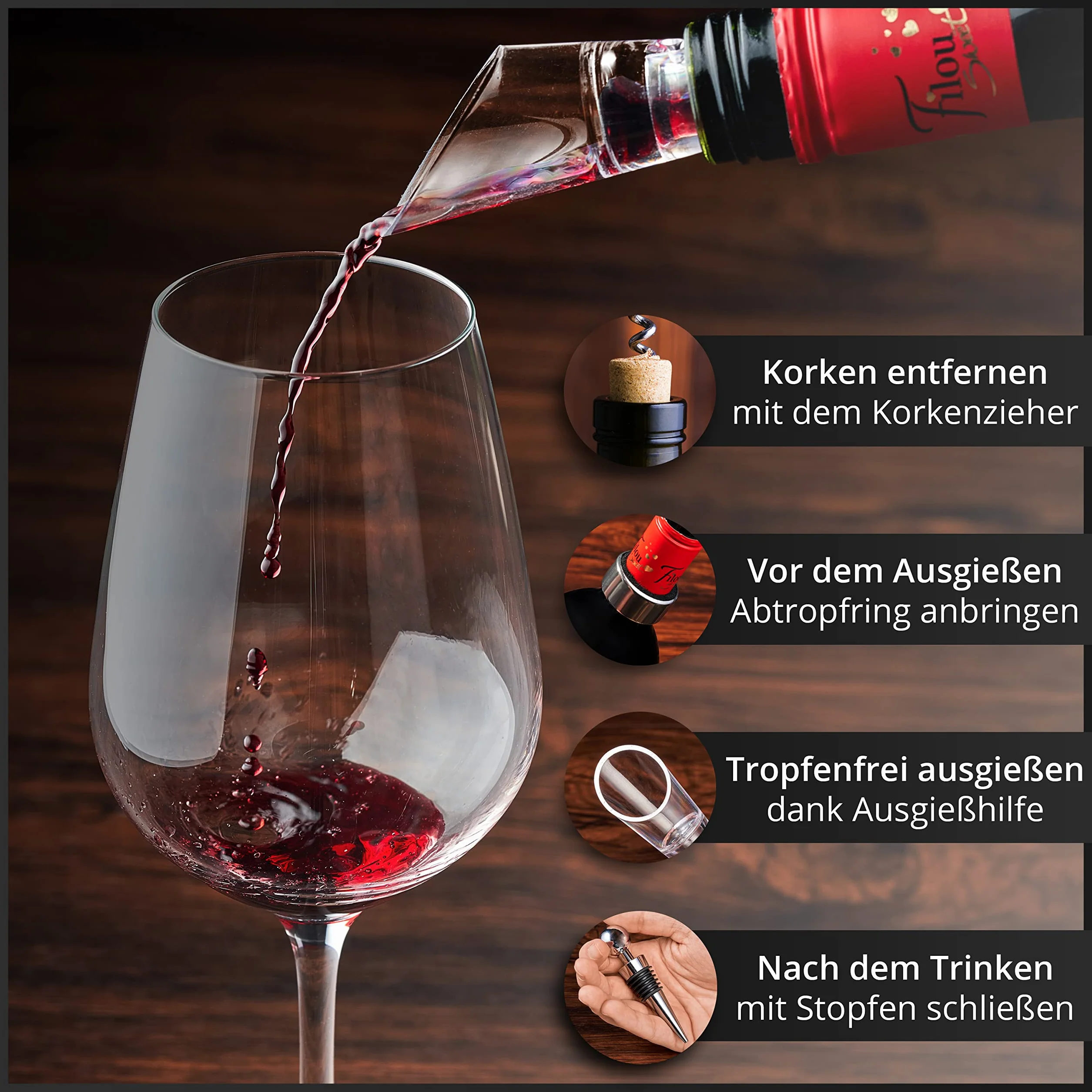 Zestaw korkociągów 4-częściowy otwieracz do wina z ergonomicznym uchwytem