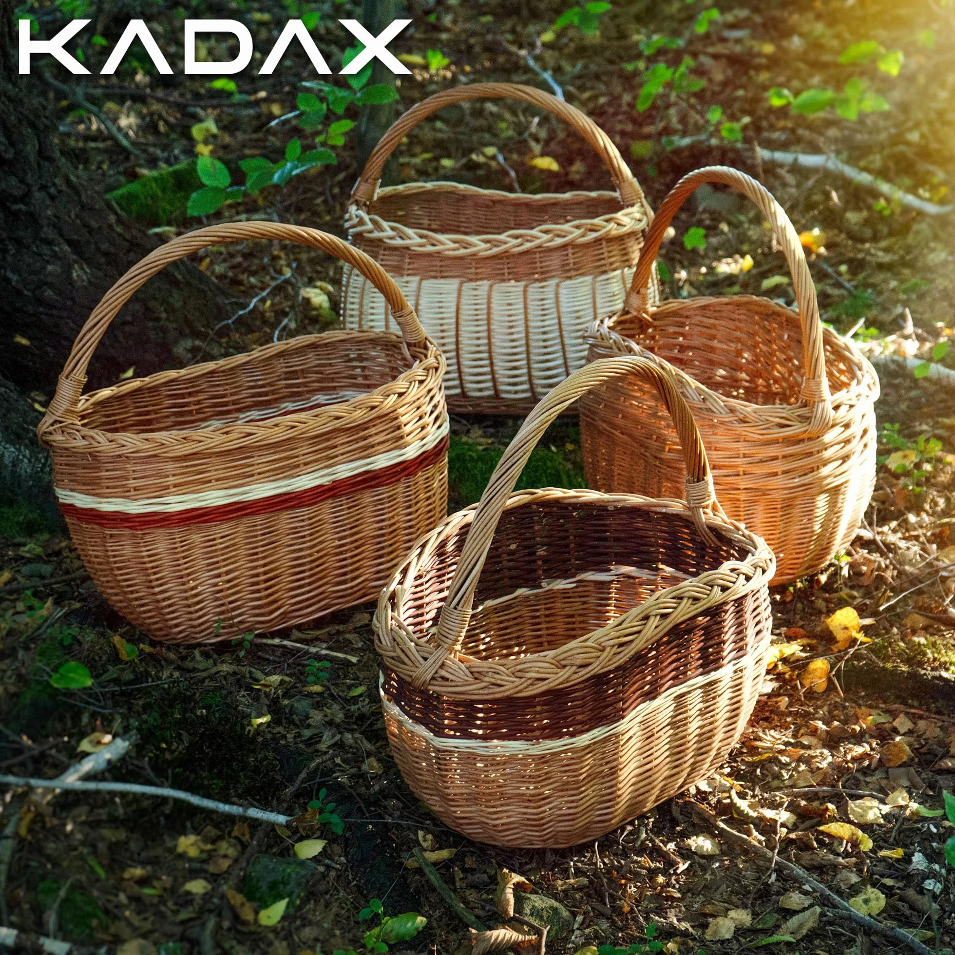 KADAX Kosz wiklinowy owalny 30x43cm, solidny uchwyt i gęsty splot, stabilny podczas noszenia, do zakupów, pikniku i grzybobrania, mieści butelki i zbiory z ogrodu