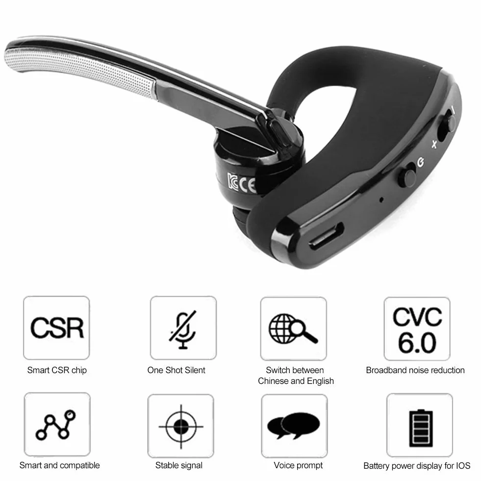 Biznesowe Słuchawki Bluetooth V8 - Bezprzewodowe Stereo z Mikrofonem, Redukcja Szumów dla Kierowców Ciężarówek w Biurze Domowym