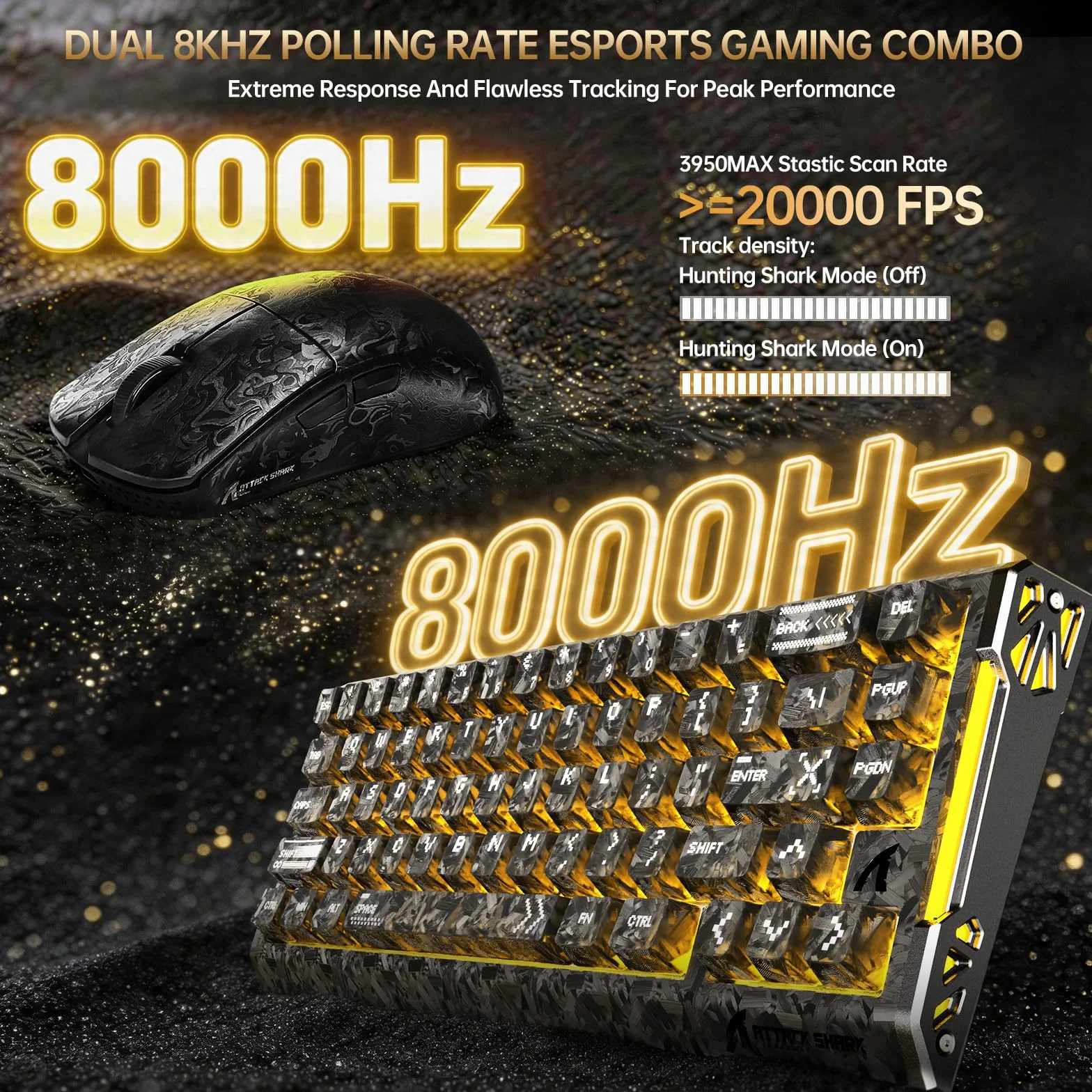 ATTACK SHARK R68 HE Zestawy Składające Się z Przewodowej Klawiatury Magnetycznej i Bezprzewodowej Myszy Gamingowej R11 ULTRA z Włókna Węglowego, 8000Hz Rapid Trigger, Mysz 49g, 42000DPI, Ink Shade
