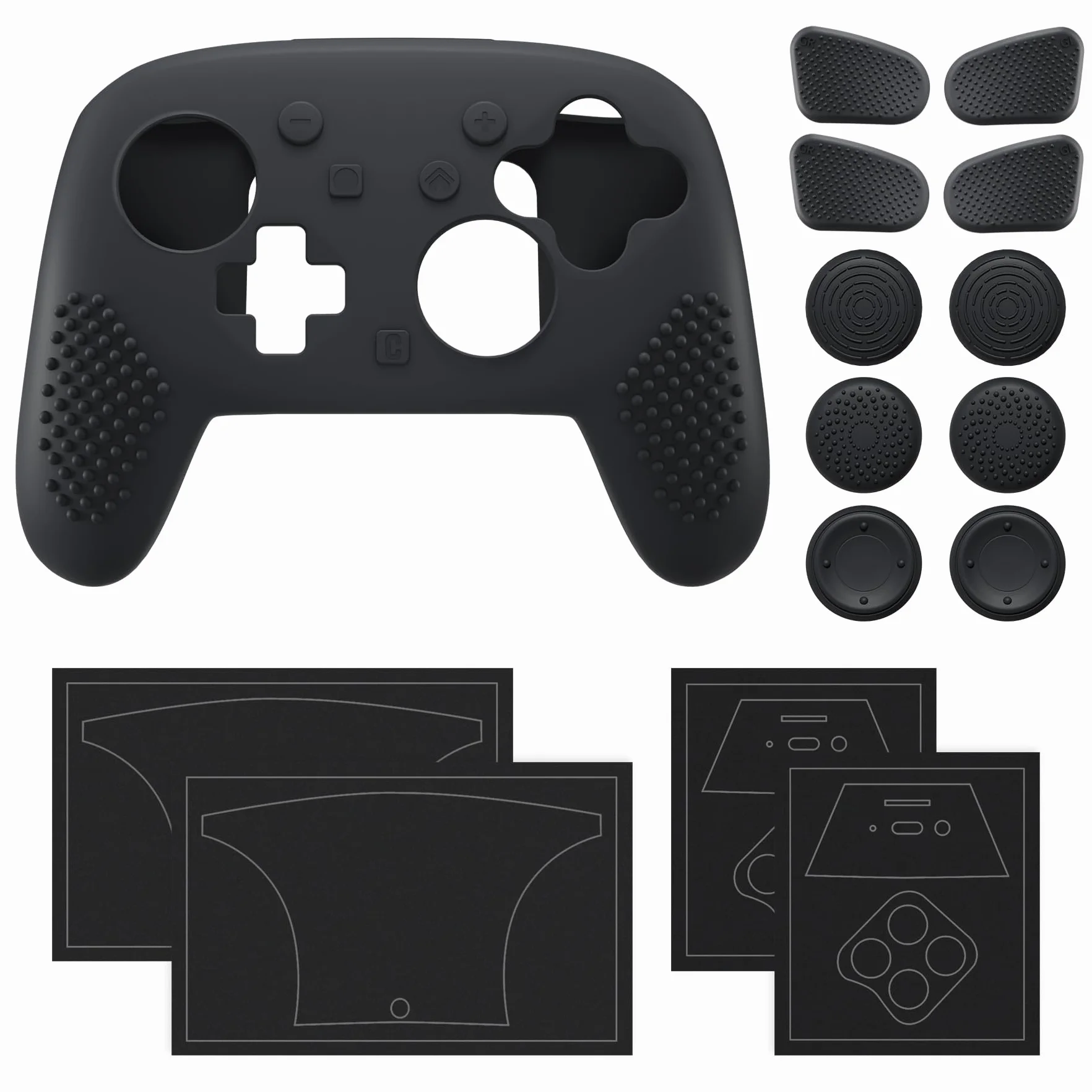 PlayVital Osłona Ochronna do Switch 2 Pro Etui Uchwyt Kontrolera Pokrowiec Silikonowy do Switch 2 Pro z Nakładkami na Przyciski/Joysticki i Naklejkami,Antypoślizgowa Osłona Kontrolera–Czarna