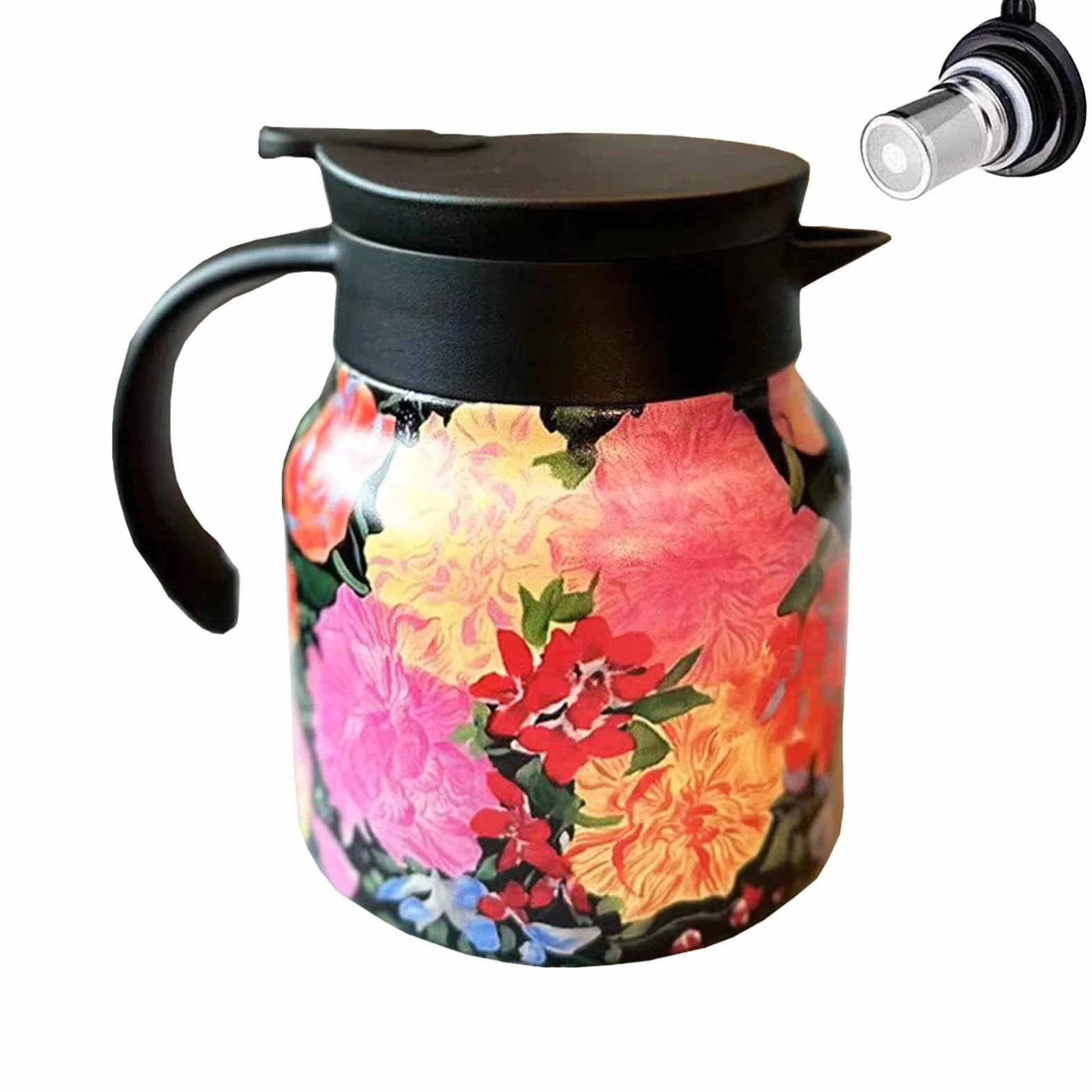 Termo do herbaty z zaparzaczem – 800 ml, termiczny dzbanek do herbaty, izolowany czajniczek z kwiatowym wzorem, czajnik zatrzymujący ciepło, próżniowy garnek termiczny ze stali nierdzewnej do