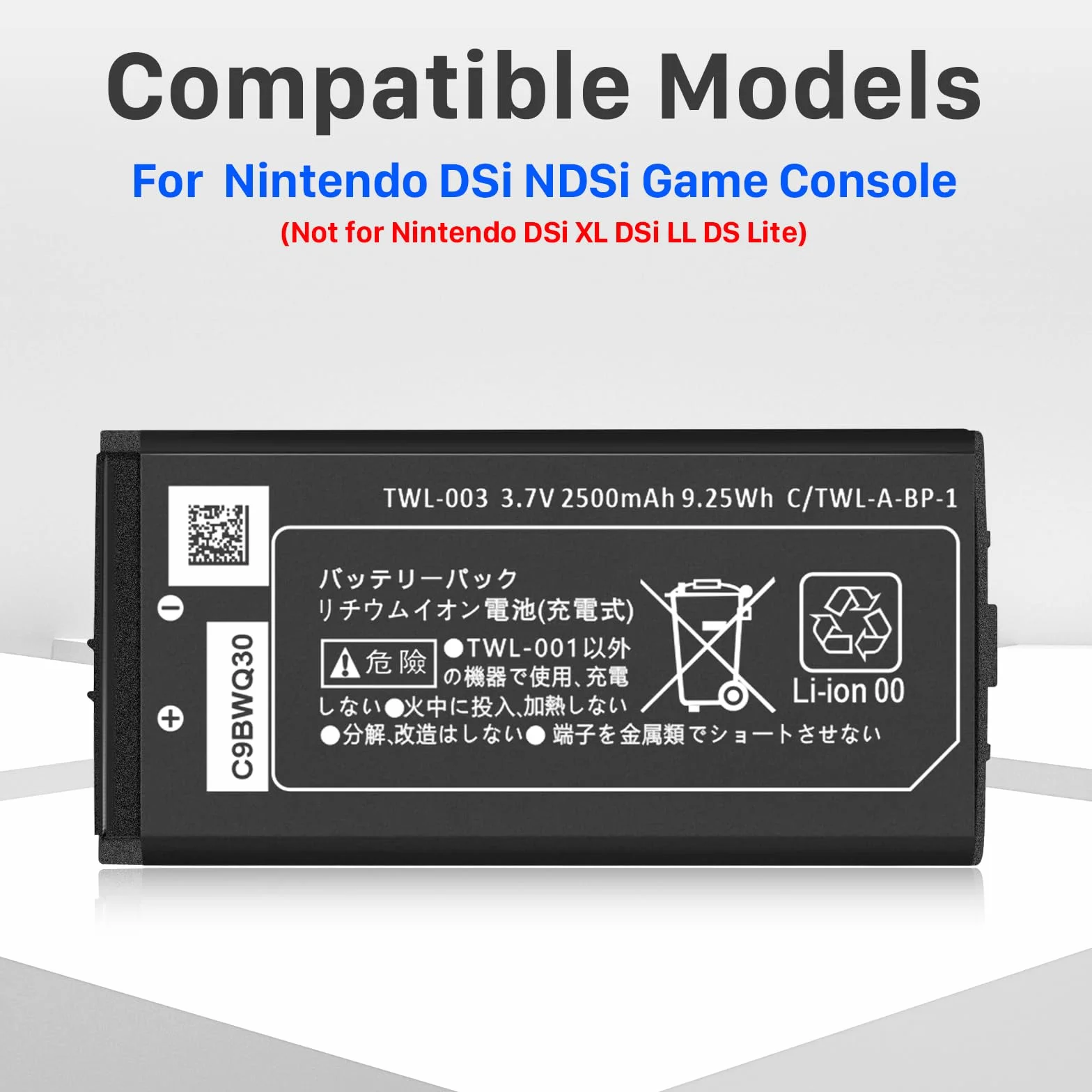 Akumulator DSi, TWL-003, 2500 mAh, zapasowy akumulator do Nintendo DSi, odtwarzacz gier NDSi z narzędziem do naprawy (nie pasuje do Nintendo DSi XL, DSi LL, DS Lite)