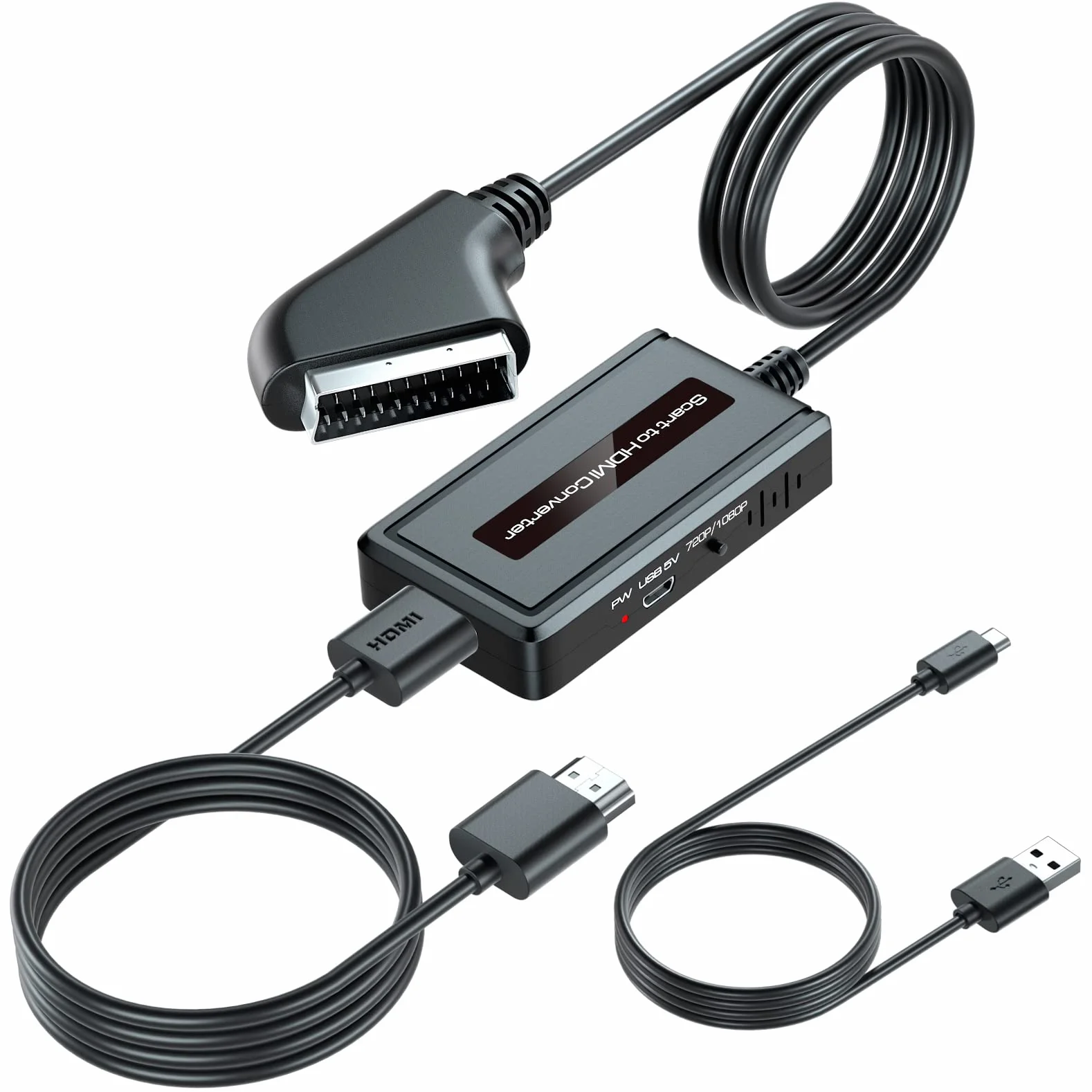 Konwerter SCART do HDMI z Przełącznikiem 720P/1080P dla DVD/STB/Sky - Adapter Eurojack z Zintegrowanym Kablem