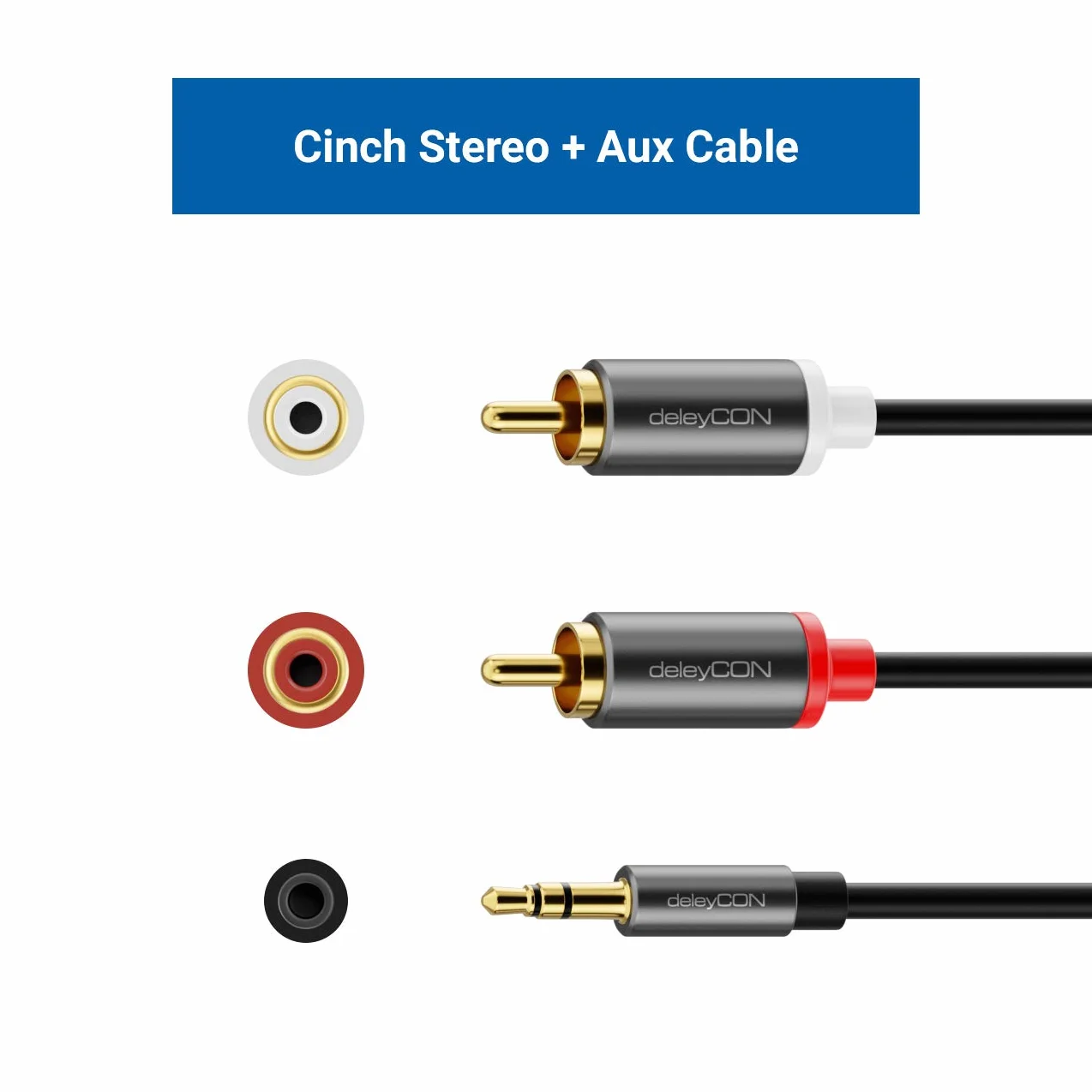 deleyCON 2m Kabel Klinke do Cinch RCA 3,5mm Przewód Audio Adapter Telefon i Smartfon do Odbiornika HiFi 3,5mm AUX Klinke na Wtyk Cinch (Extra Cienki & Elastyczny)