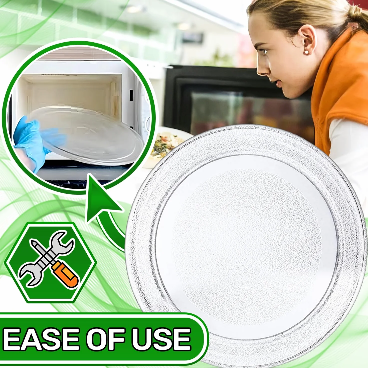 Uniwersalna płaska szklana kuchenka mikrofalowa o średnicy Ø 24,5 cm z 3 nóżkami do mocowania na podstawce. ONIX TECH
