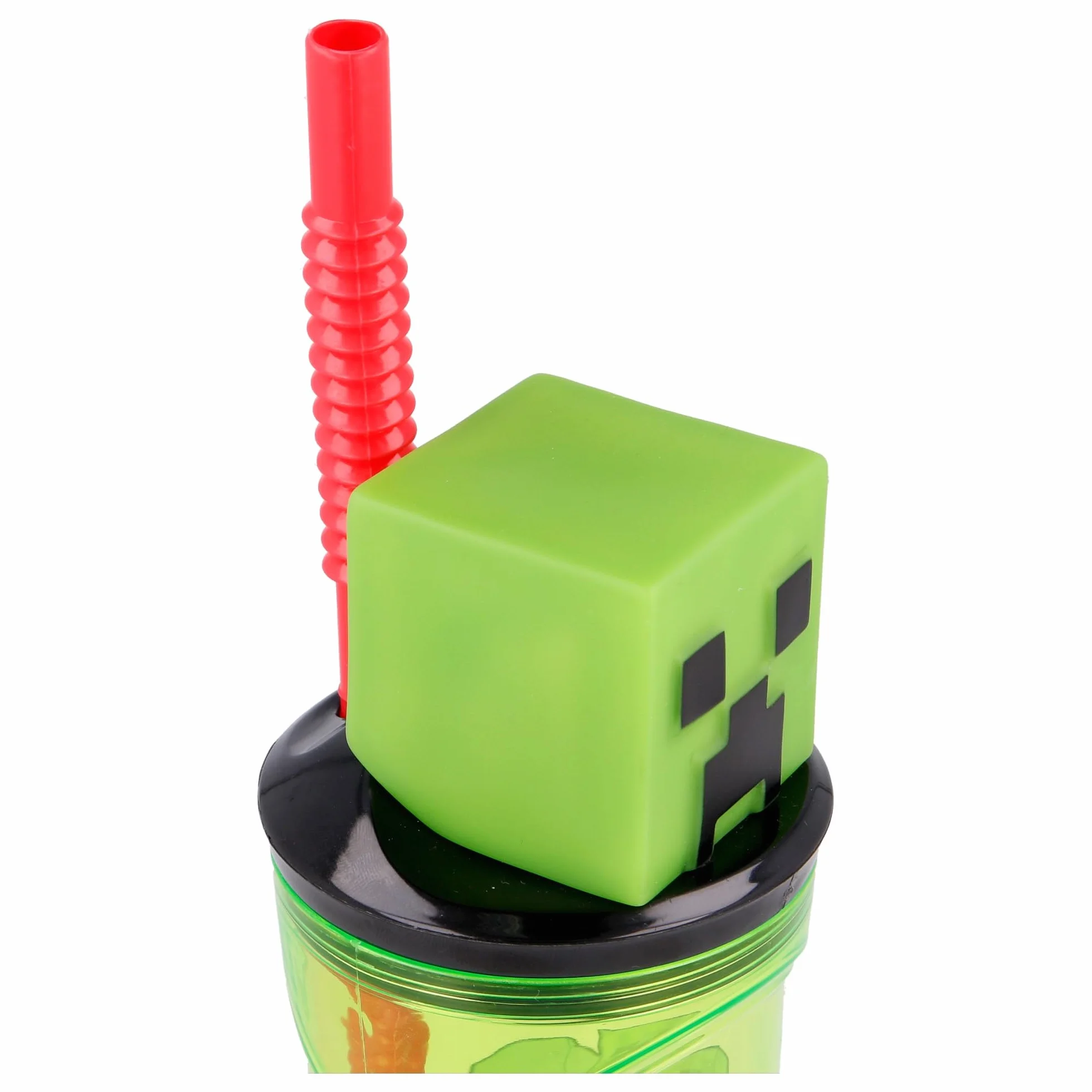 Stor Szklanka wielokrotnego użytku dla dzieci ze słomką i pokrywką z figurką 3D i pojemnością Minecraft 360 ml
