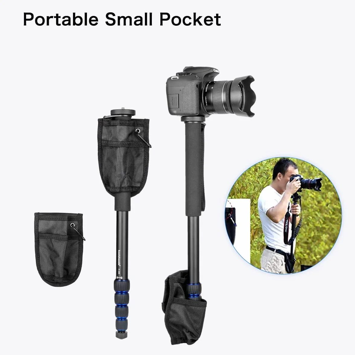 Koolehaoda Rozciągliwy Monopod do Aparatu Fotograficznego Ze Stopu Aluminium Z Podstawką Do Statywu, 5-Sekcyjny 52 cm-168 cm Regulowany Do Aparatów SLR Kamer Wideo, Ładowność Do 7 kg