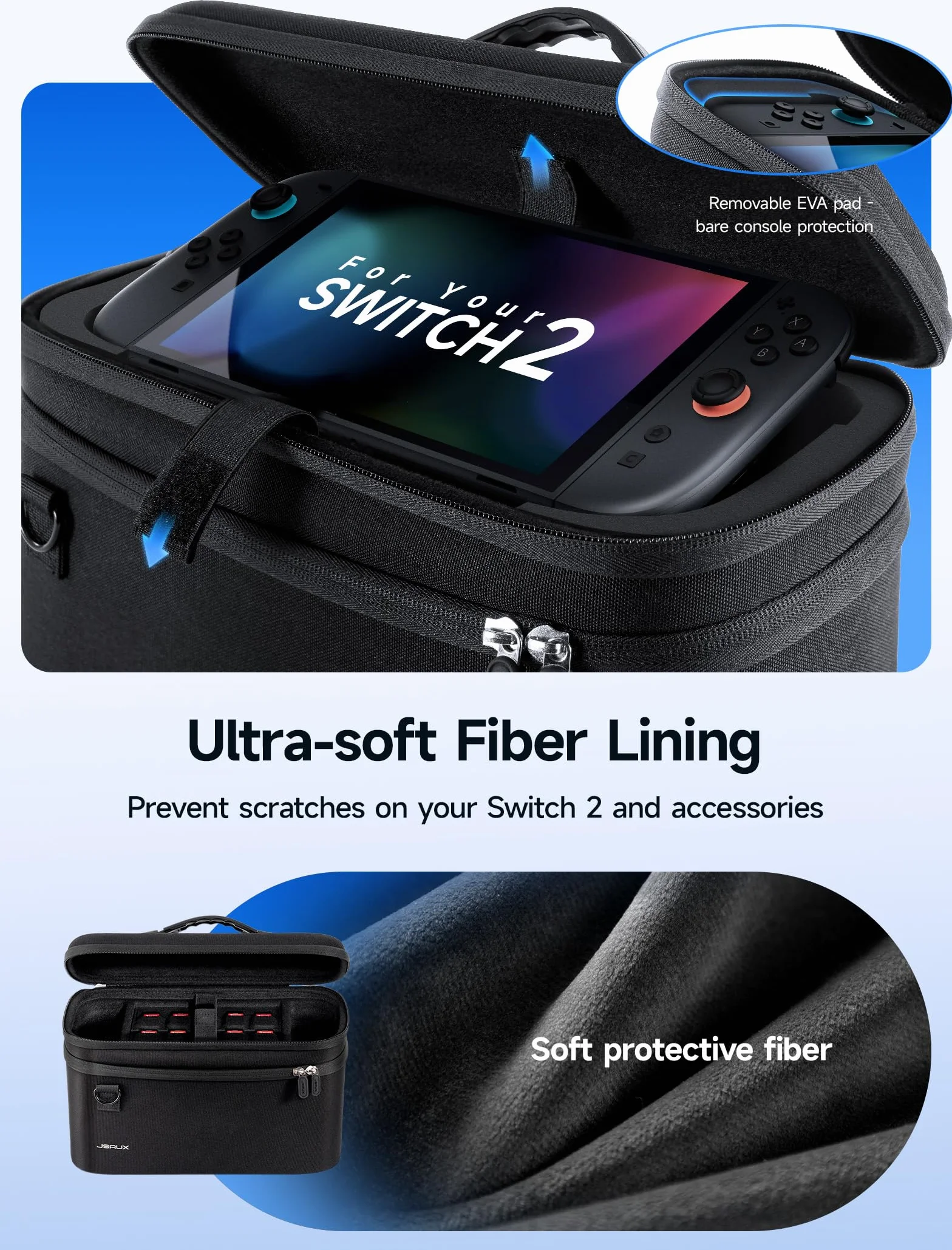JSAUX Etui All-in-One kompatybilny z Nintendo Switch 2, przenośne etui na konsolę, stację dokującą, kontrolery i akcesoria, powłoka ochronna Kompatybilne, duża pojemność – czarne