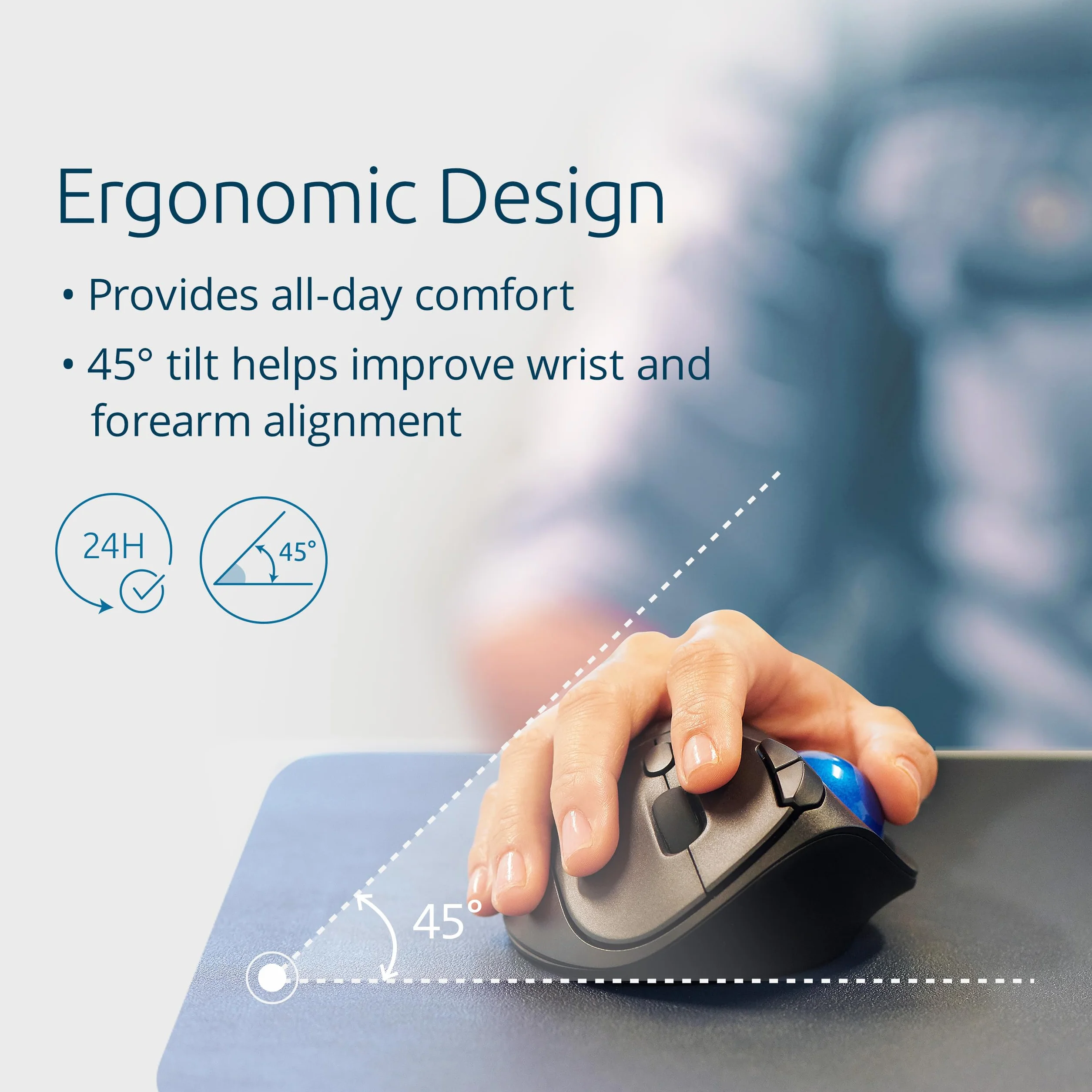Kensington Trackball Pro Fit Ergo TB450 Bluetooth 2.4 GHz, Podwójna Łączność, do 18 Miesięcy Życia Baterii, Ergonomiczna Mysz, 34 mm, Obsługiwana Kciukiem, 50% Plastiku z Recyklingu (K72194WW)