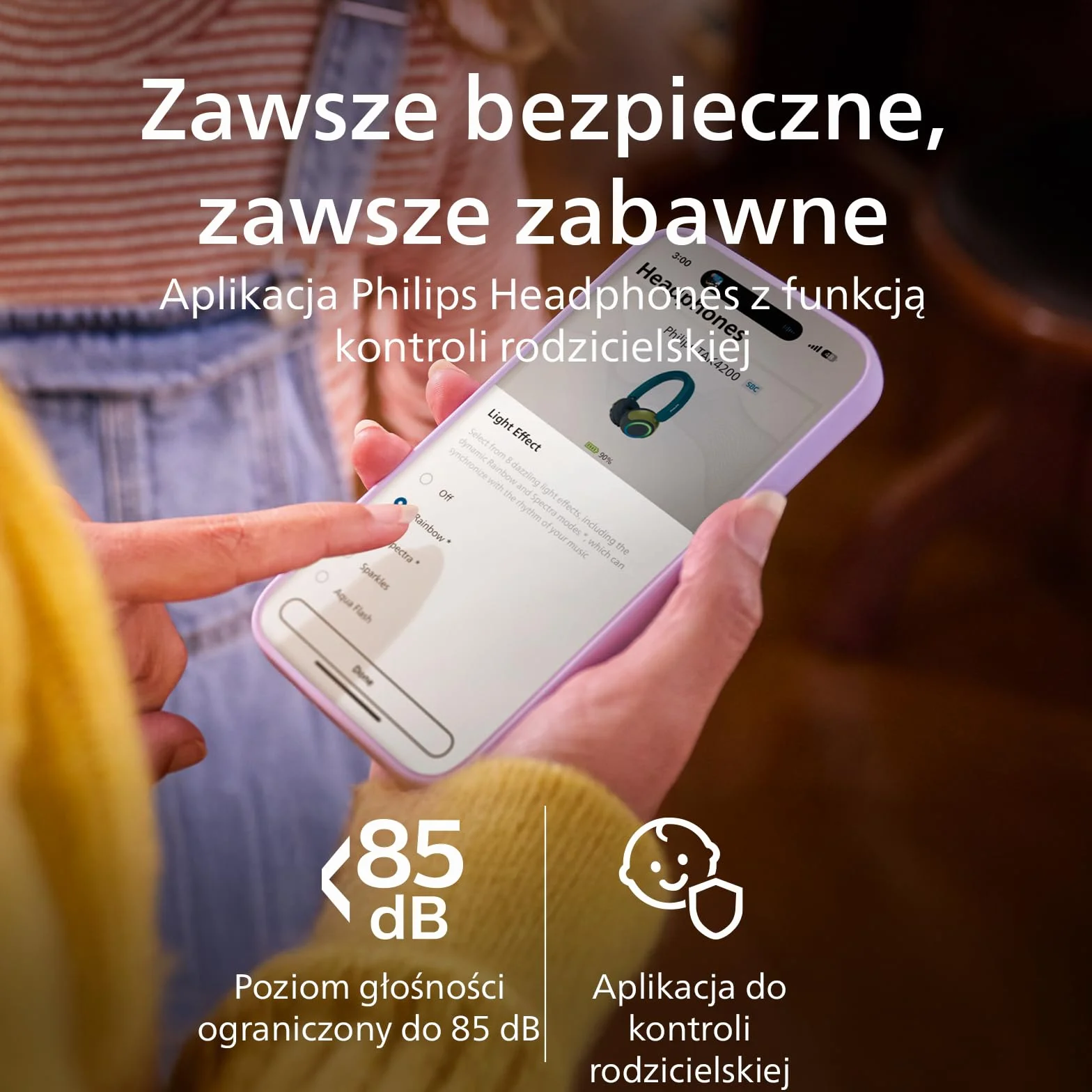 Philips TAK4200CT z serii 4200 - Bezprzewodowe, składane słuchawki nauszne dla dzieci - ograniczona głośność, udostępnianie dźwięku, kabel USB-C w zestawie - Crystal Teal