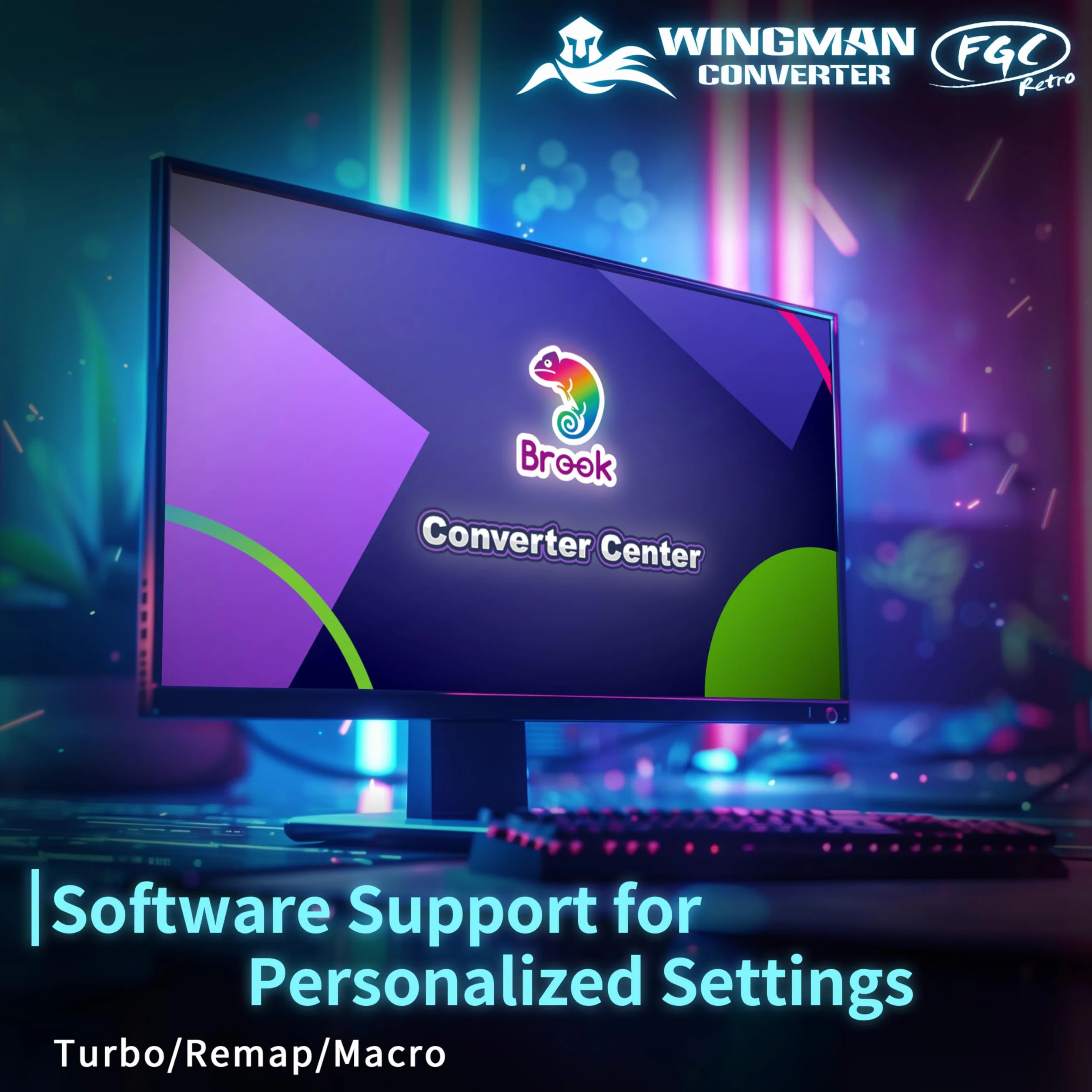 Brook Wingman FGC Retro z brelokiem – kontroler PS1 i PS2 do PS5, PS4, PC - Turbo, Remap, makro - X-Input - kompatybilny z matami tanecznymi, kijami zręcznościowymi, kontrolerami gier rytmicznych