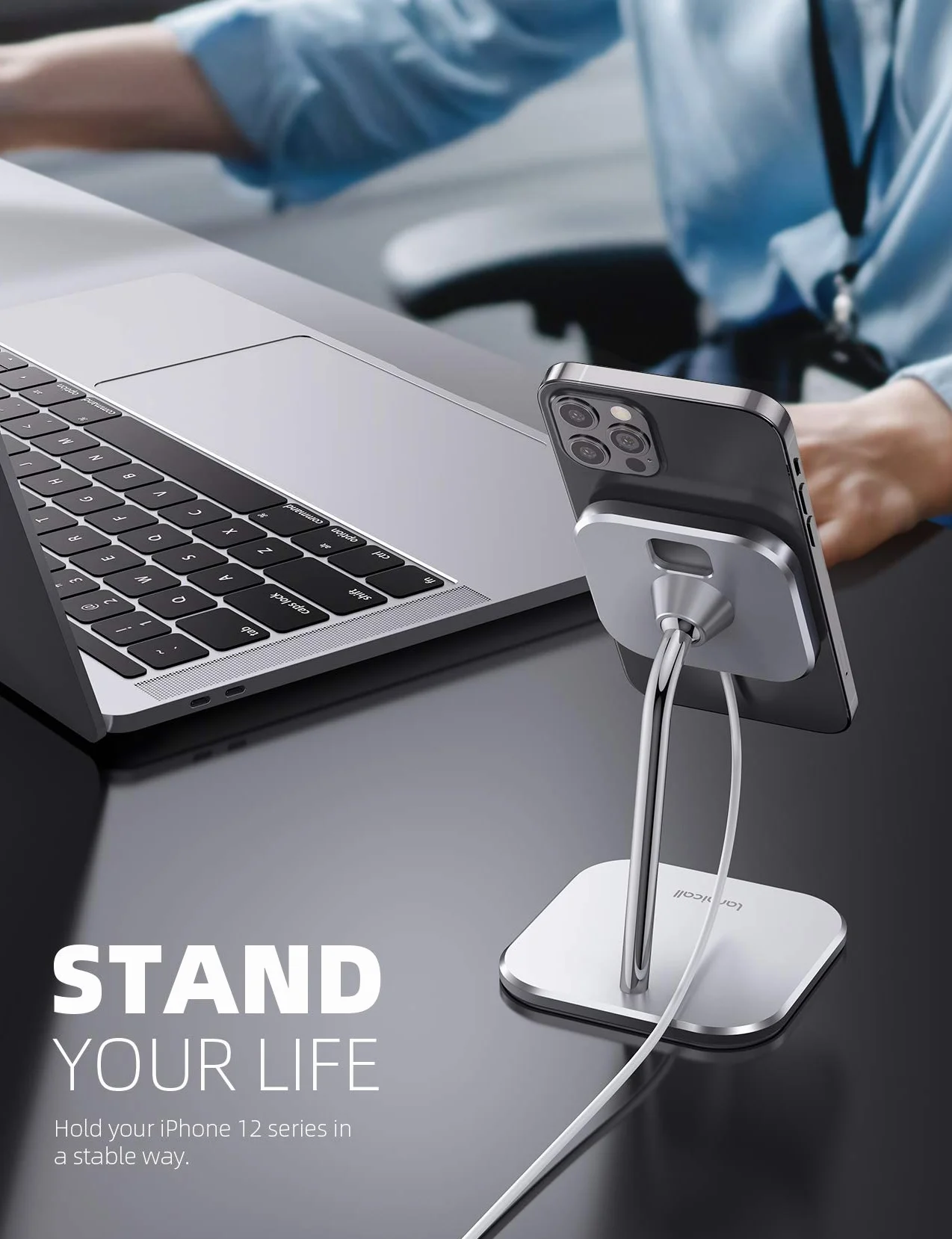 Lamicall Stojak na telefon do ładowarki MagSafe – regulowany aluminiowy uchwyt do ładowania w trybie czuwania do iPhone'a 16, 16 Plus, 16 Pro, 16 Pro Max, serii 15 14 13 12 [ładowarka nie jest