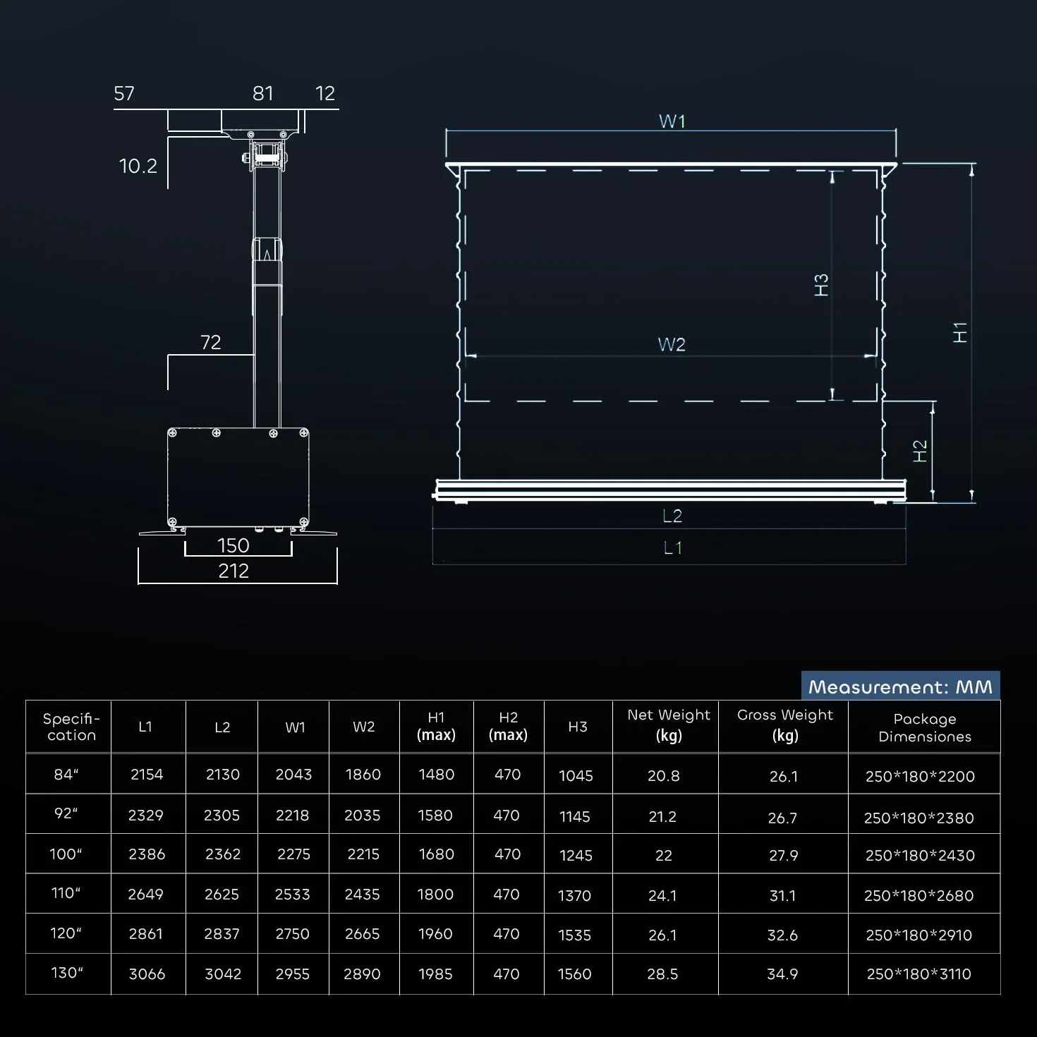 Ekran Projektora, 120 Calowy Stojący Rozciągany Elektrycznie, ALR CLR, 4K UHD Laserowy Ekran TV, Przenośne Kino Domowe, Ekran do Projektora Krótkiego Zasięgu, Bez Montażu