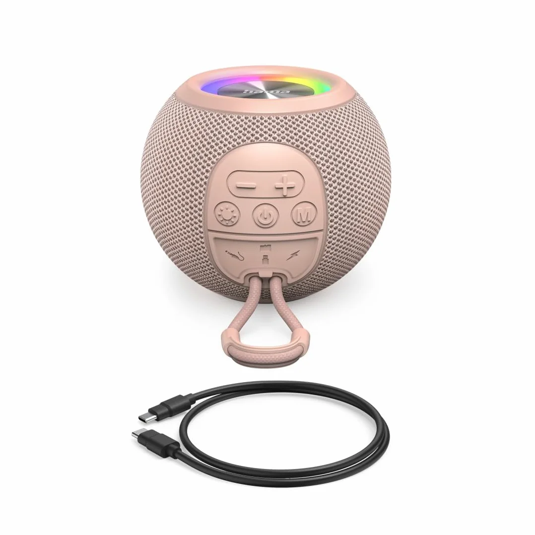 Przenośny głośnik Bluetooth Hama Ballshape 3.0, 5W, LED, TWS, 10h odtwarzania, głośnomówiący, USB-C, idealny na imprezy, plener i sport, różowy – doskonały dźwięk i światło w harmonii