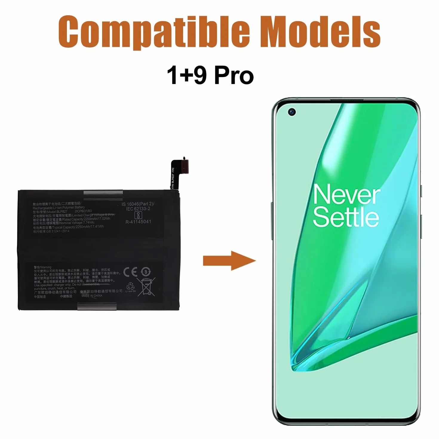 Duotipa 2200 mAh nowy akumulator zamienny BLP827 kompatybilny z Oneplus 9 Pro z zestawem narzędzi naprawczych