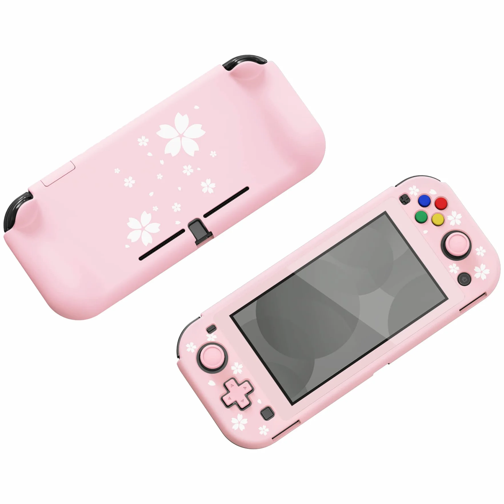 PlayVital Etui Ochronny do Nintendo Switch Lite,ZealProtect Obudowa Protective Cover do Switch Lite,Case Hard Shell z Ochraniacz Ekranu&Kciuka Caps&Caps Przycisków-Płatki Kwiatów Wiśni