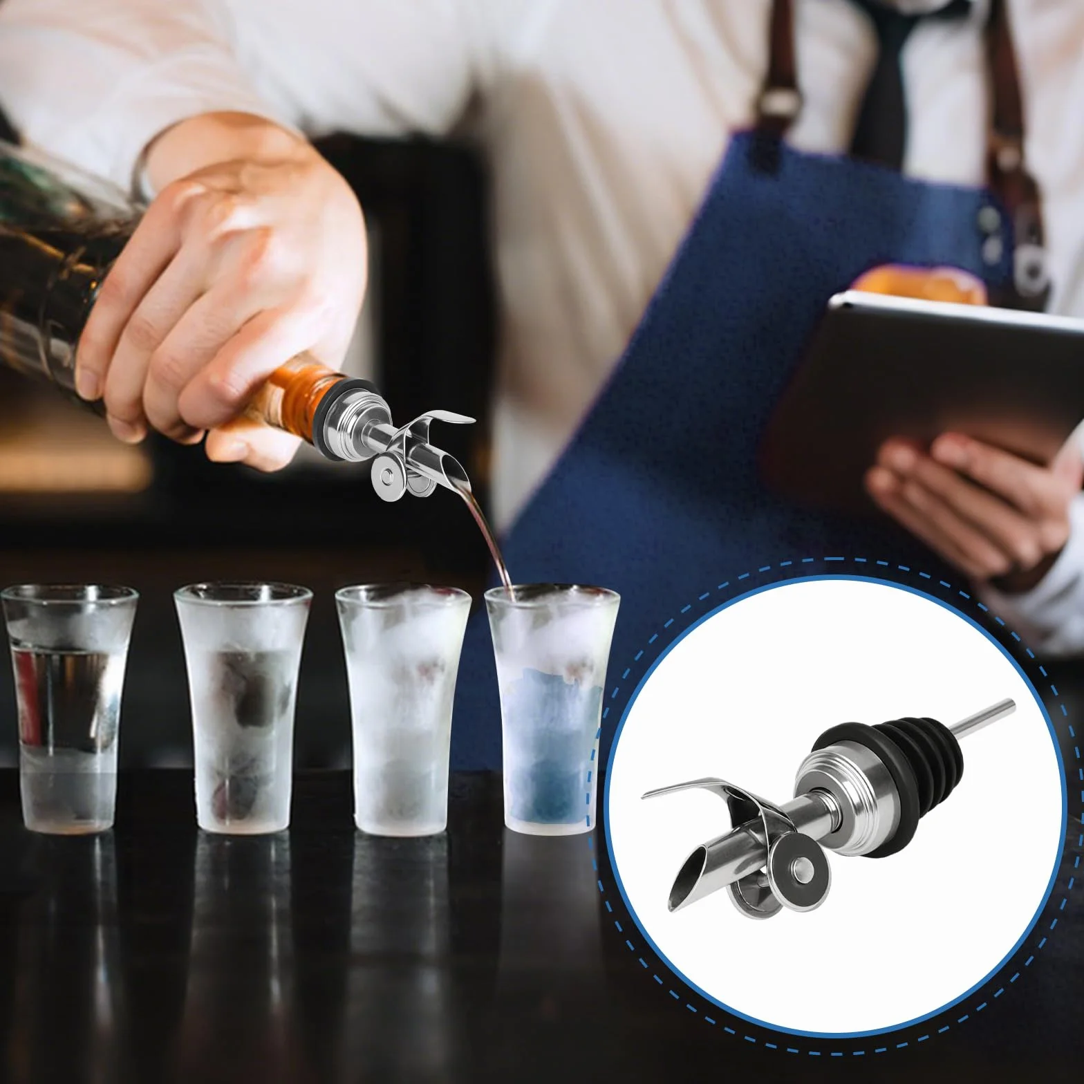4 sztuki nalewaków do napojów spirytusowych ze szczotką do czyszczenia, nalewak do butelek ze stali nierdzewnej z automatyczną pokrywą na zawiasach, nalewak do wina i napojów alkoholowych, idealny do