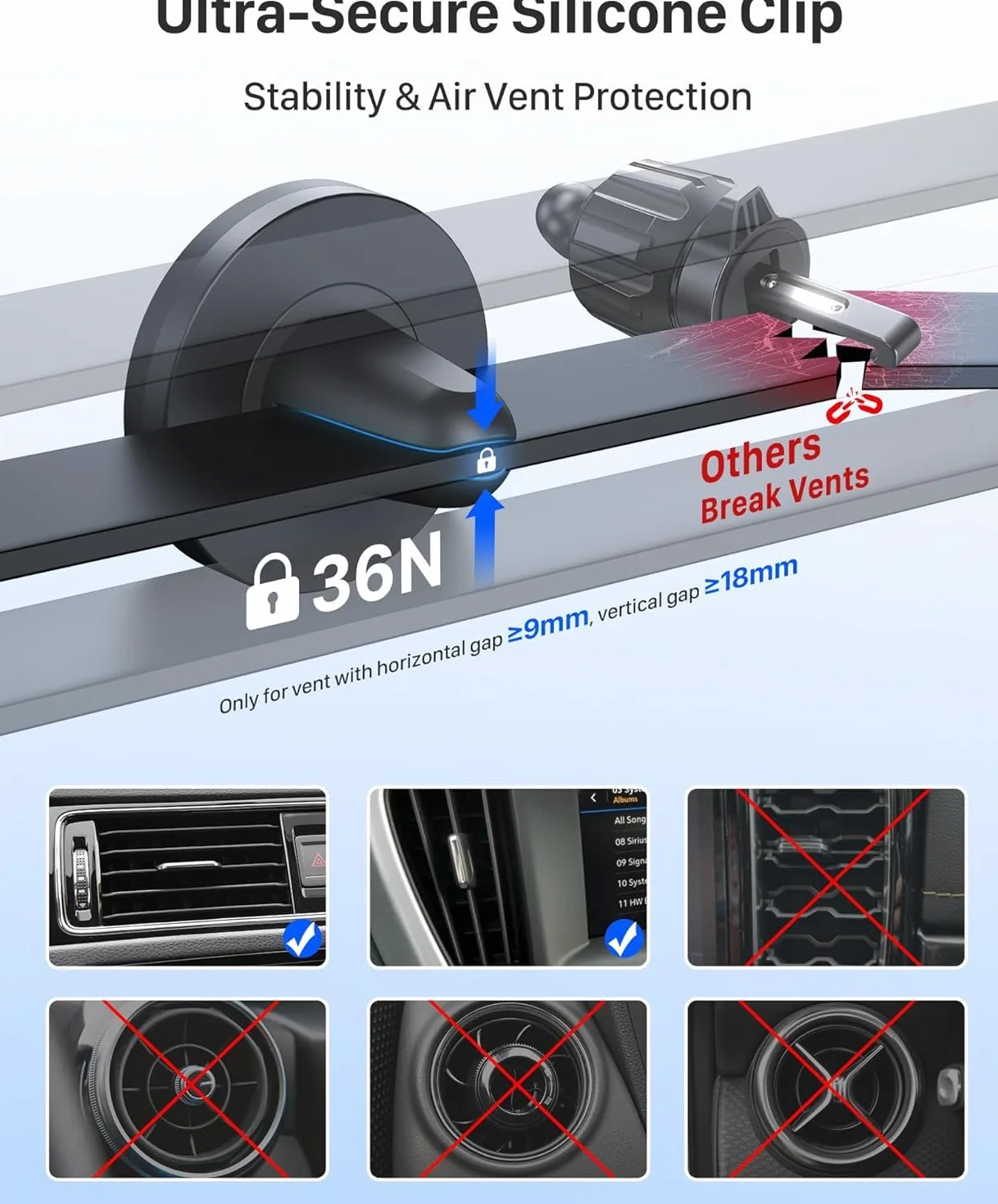 YOSH Magnetyczny Uchwyt na Telefon Samochodowy, Ulepszonymi Magnesami, Superstabily Uchwyt Samochodowy do Kratki Wentylacyjnej, Kompatybilny z iPhone & Samsung, Zawiera Metalowe Płytki