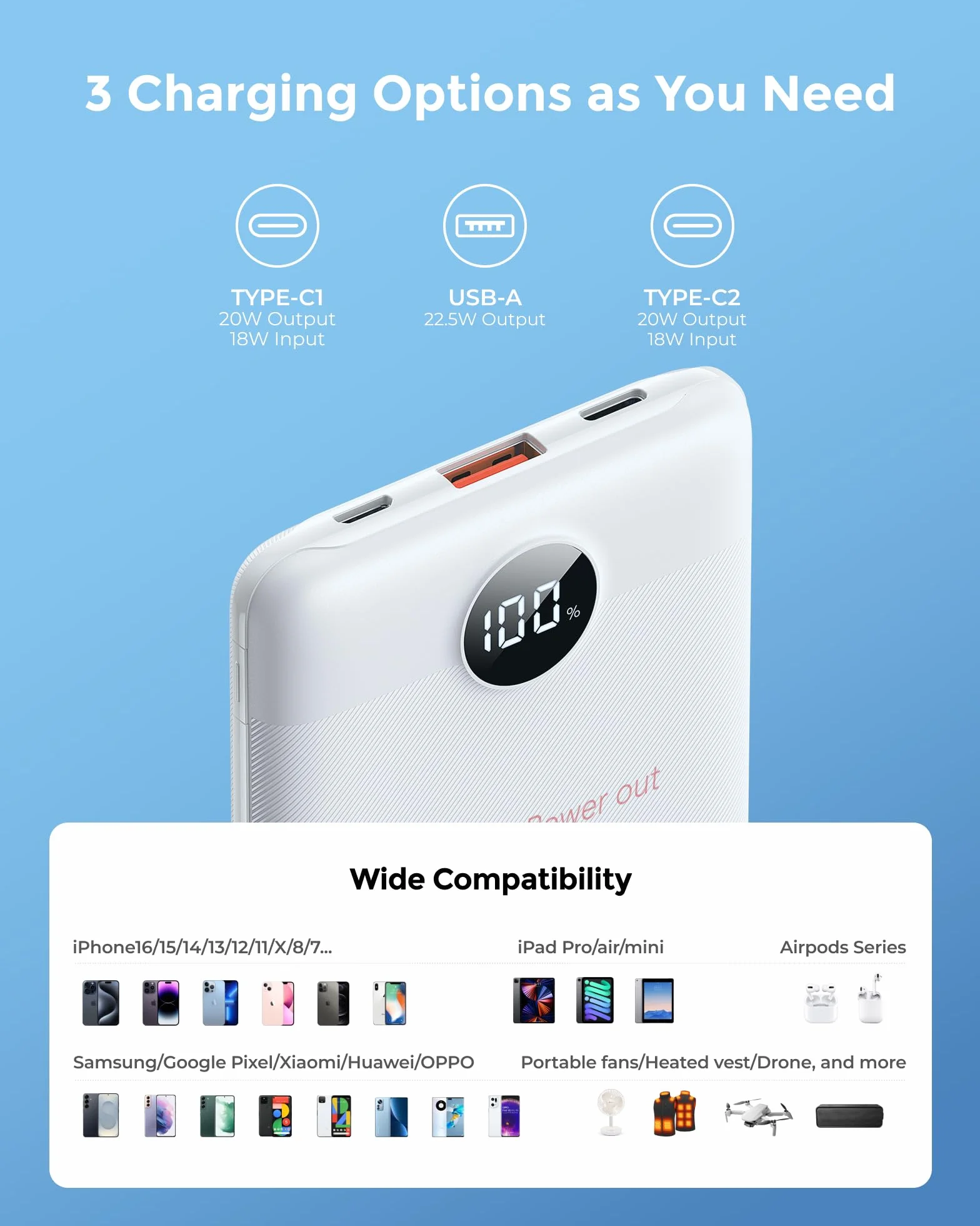VEEKTOMX Mini Power Bank 10000mAh Mały Power Bank 22.5W Quick Charge, PD 3.0 Szybkie Ładowanie Zewnętrzne Bateria, Podwójne Wyjście Ultra Kompaktowa Ładowarka Kompatybilna iPhone 14/Sumsang s22/Xiaomi