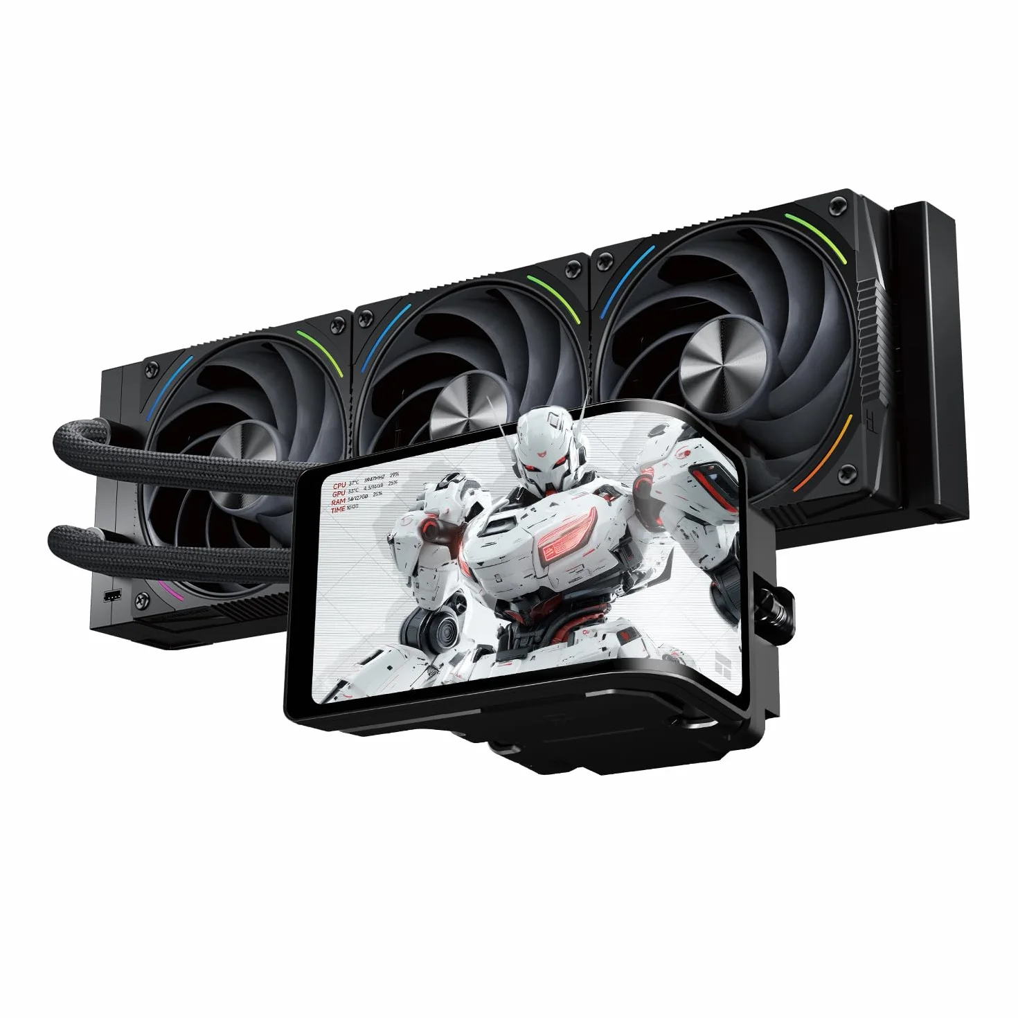 Thermalright Wonder Vision 360 TURBO ARGB czarny CPU chłodnica cieczy, do AM5/Intel LGA1851/1700, zakrzywiony ekran 3D o rozdzielczości 2400 x 1080, ekran magnetyczny, 360mm Aio