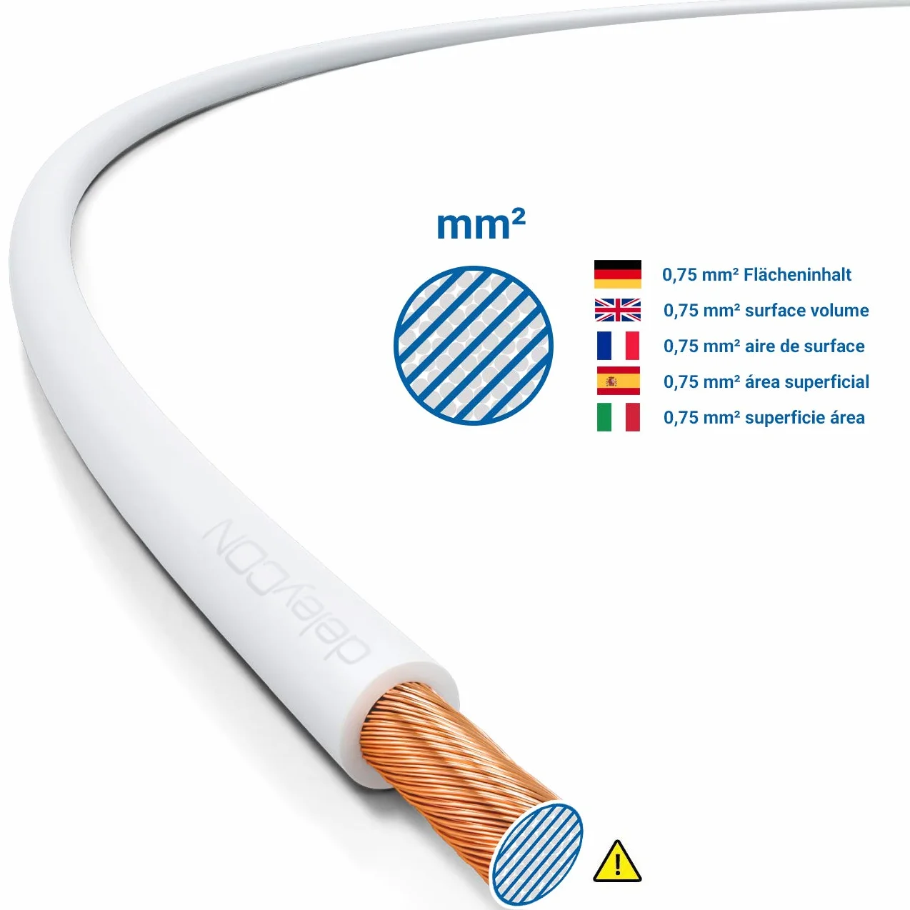 deleyCON 50m Kabel Głośnikowy 2x 0,75mm² Przewód Głośnikowy Aluminium Pokryte Miedzią CCA 2x24x0,20mm Lica Oznaczenie Biegunowości - Biały