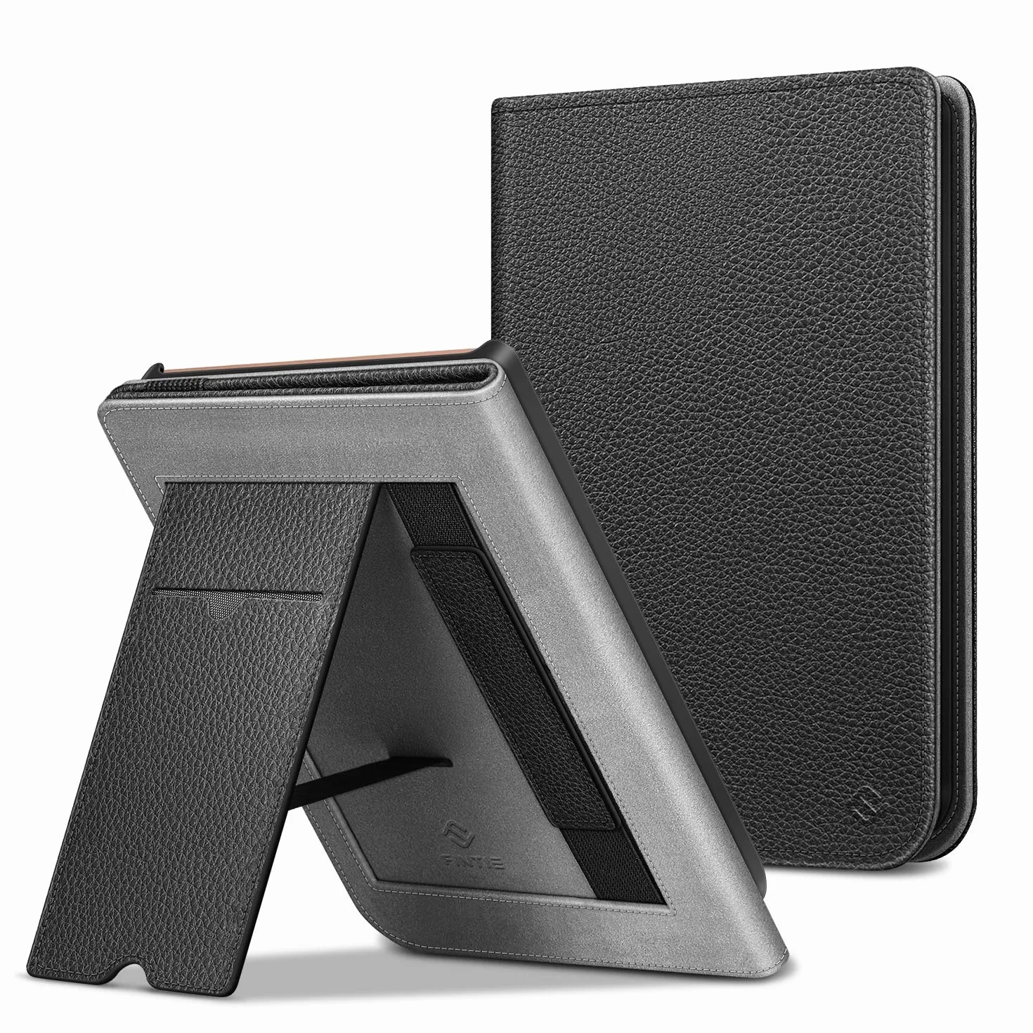 Fintie etui na Pocketbook Touch HD 3/Touch Lux 4/Touch Lux 5/Basic Lux 2/Color (2020), ochronne etui z podpórką, gniazdem na karty i paskiem, automatyczne uśpienie/budzik, czarne
