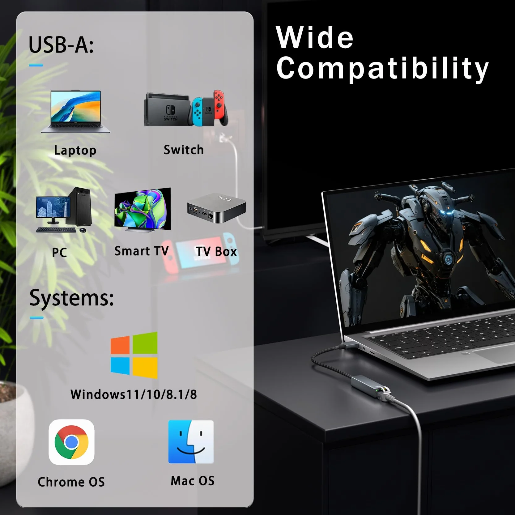 Adapter USB Ethernet - USB 3.0 RJ45 Gigabit 1000 Mb/s, LAN kompatybilny z Surface Pro, MacBook, PC Laptop z systemem Windows7/8/10, Vista, XP, Ma