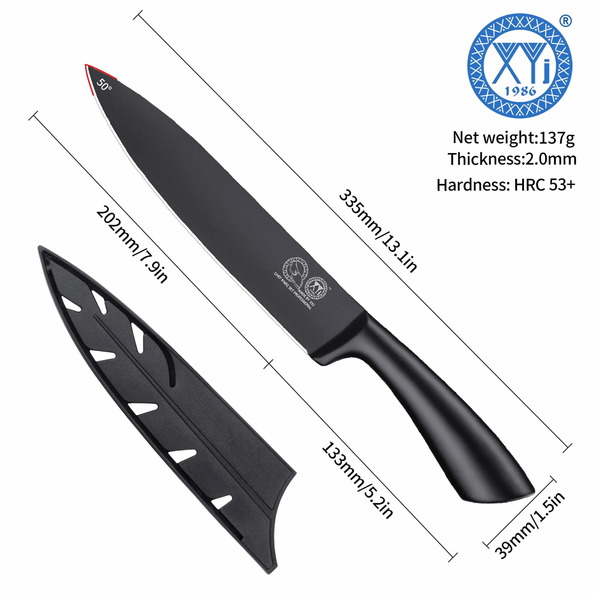 XYJ Japanese Chef Knife Stainless Steel,8 Inch,Razor-Sharp Professional Kitchen Knife Cutlery,Ergonomic Handle,Slicing Cooking Chefs Knife With Sheath Case