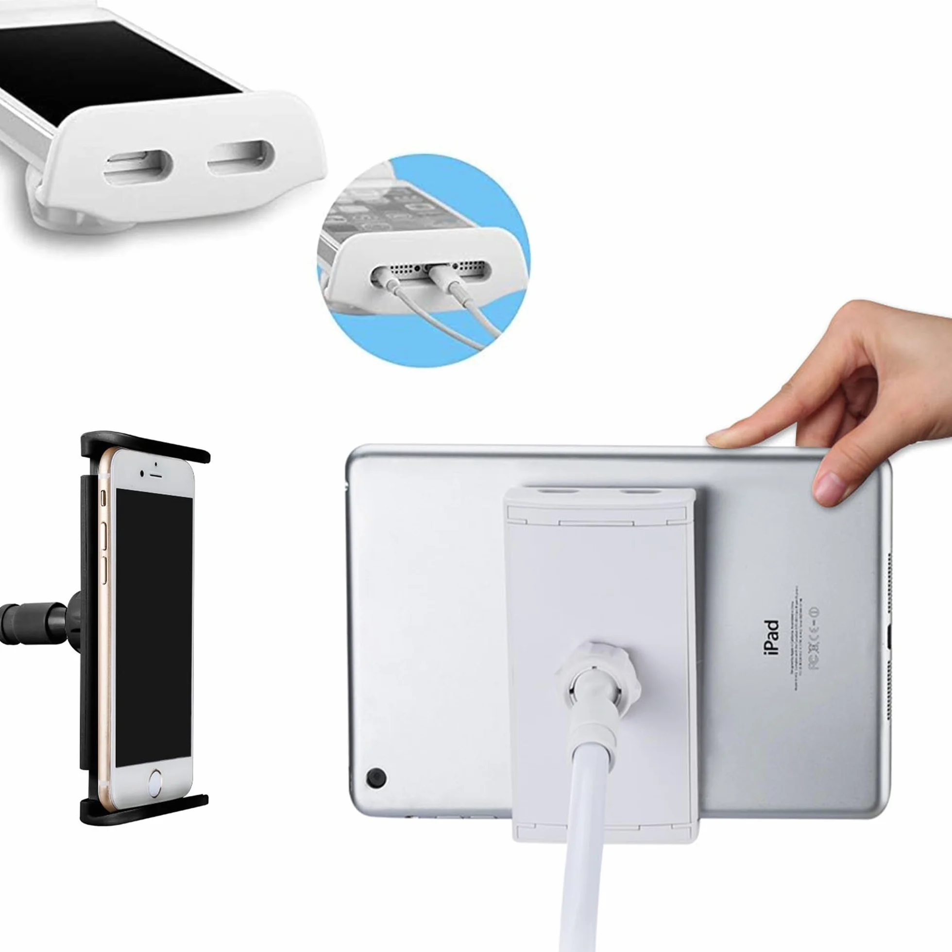 Uchwyt przez telefon, wsparcie dla uniwersalnego pulpitu 360 ° wspornik obrotowy, całkowita długość 80 cm, regulowaną obsługę gęsią, ramię rozszerzalne (Czarny)