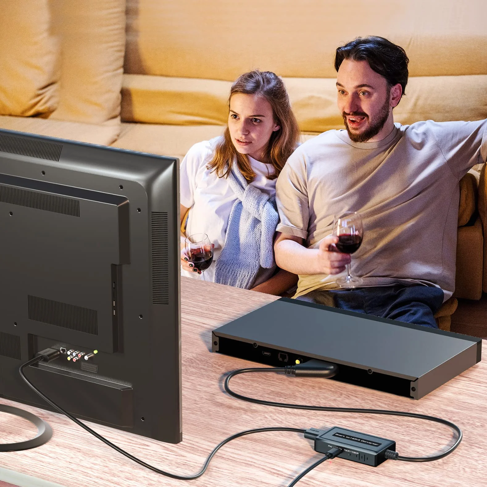 Konwerter SCART do HDMI z Przełącznikiem 720P/1080P dla DVD/STB/Sky - Adapter Eurojack z Zintegrowanym Kablem