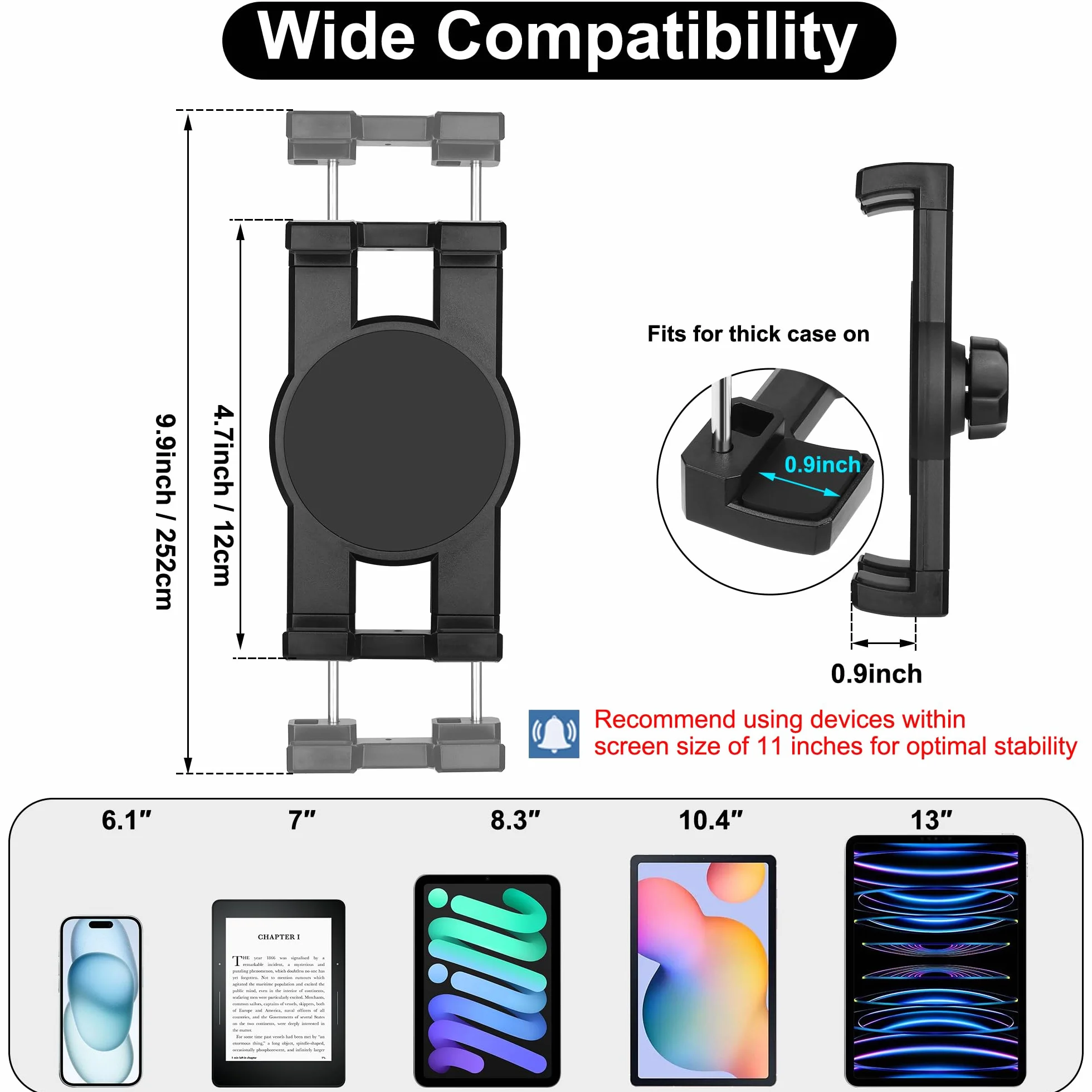 Uchwyt na kubek, uchwyt na tablet, uchwyt samochodowy na iPada z regulowanym ramieniem do tabletu iPhone 3-13 cali iPad Pro Air Mini, Fire, iPhone 15, Galaxy S24 Z Fold 5