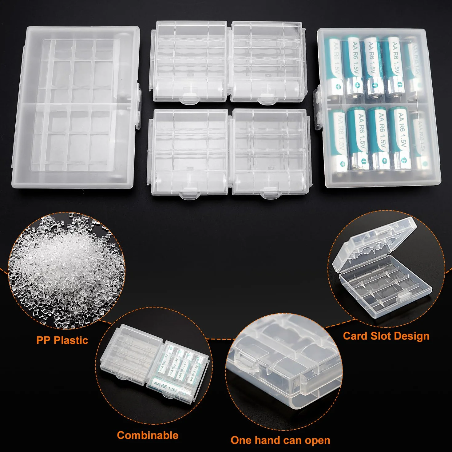 5 Sztuk AA/AAA Battery Storage Box Sets, KUOQIY Wielofunkcyjny Plastikowy Pojemnik na Baterie, z 6 PCS AAA do AA Adapter Converter, do Przechowywania i Ochrony Baterii AA i AAA (4 +10 Cell)