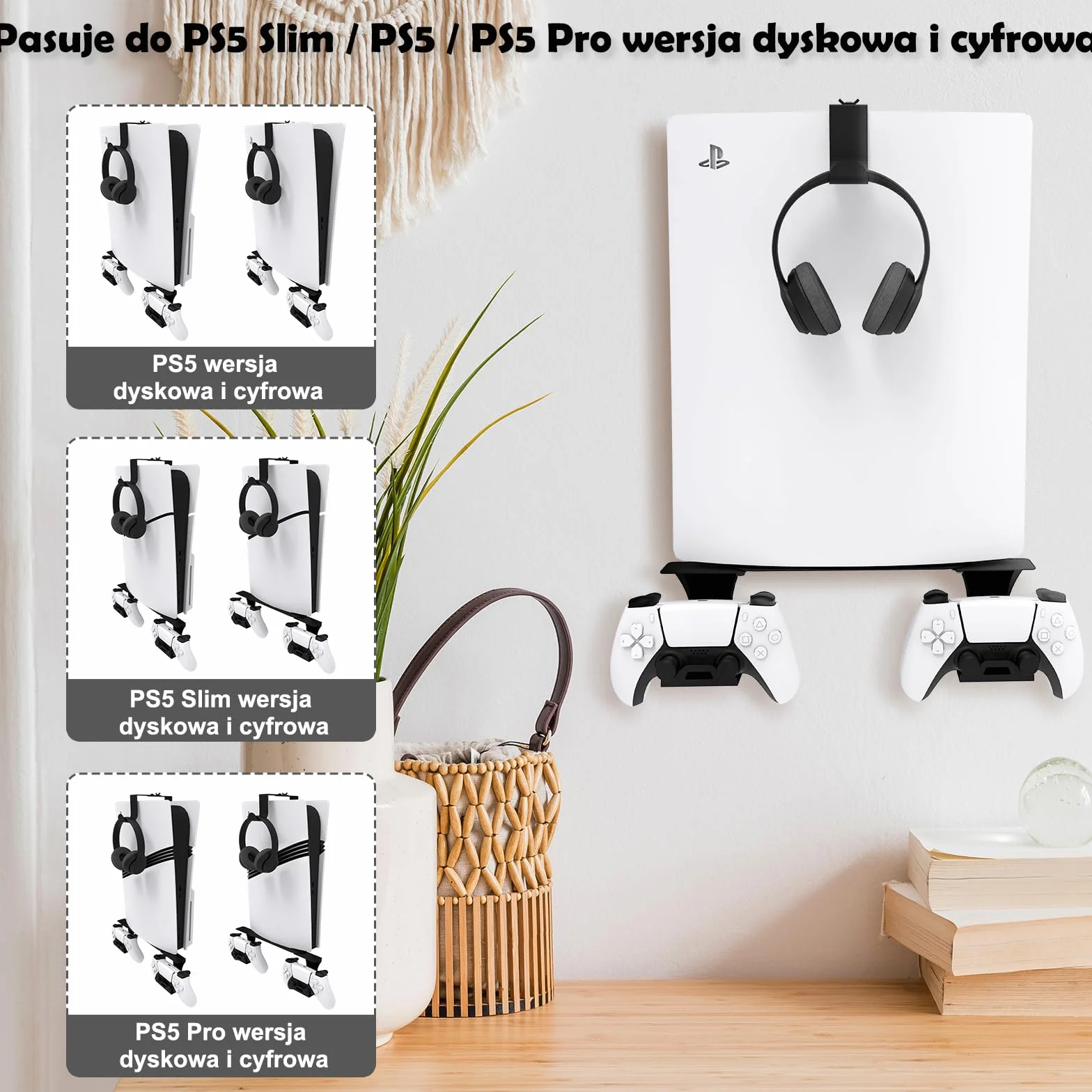 Uchwyt ścienny do PS5/PS5 Slim/PS5 Pro z litego metalu, czarny