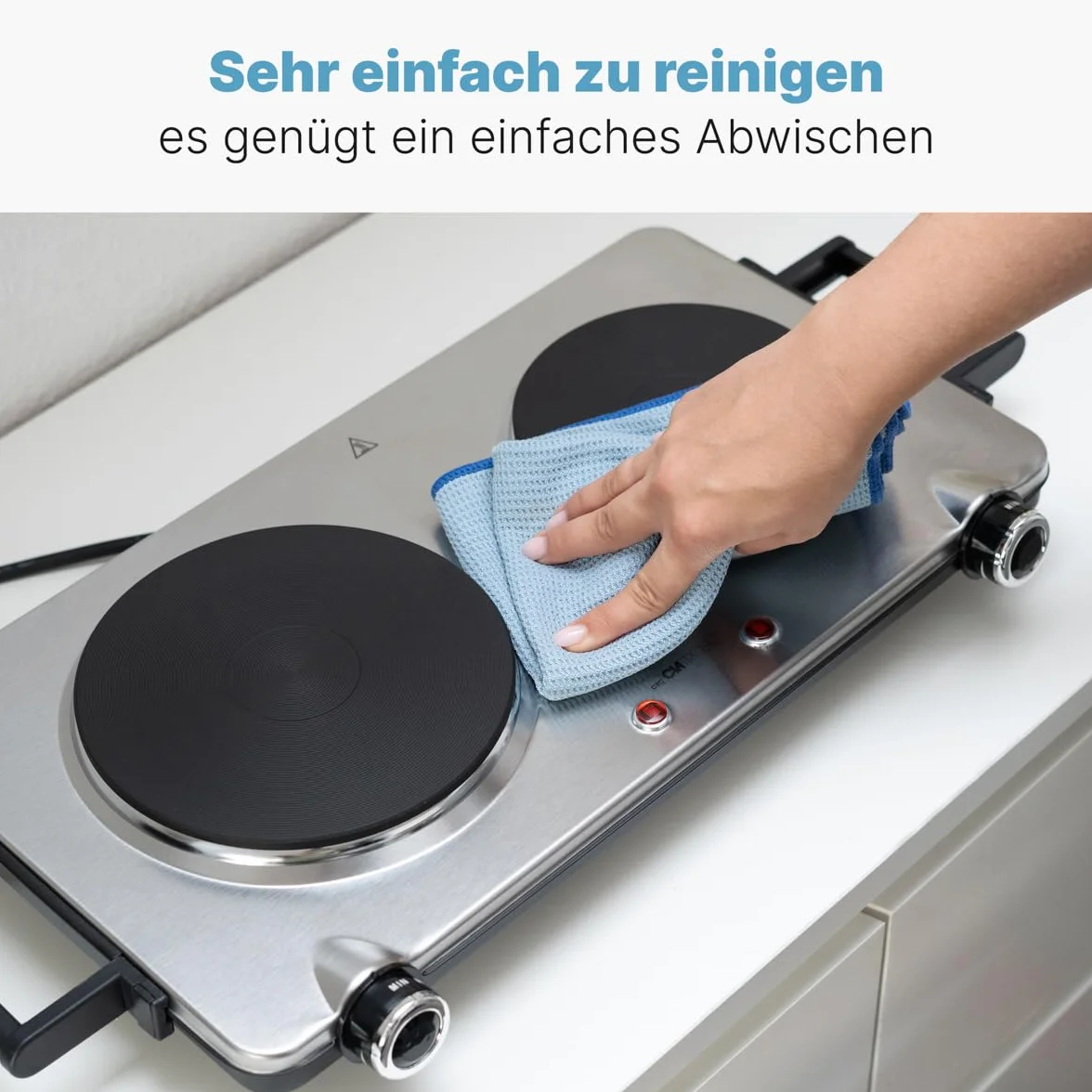 Clatronic DKP 3668 E podwójna płyta grzewcza, stal nierdzewna, 2500 W