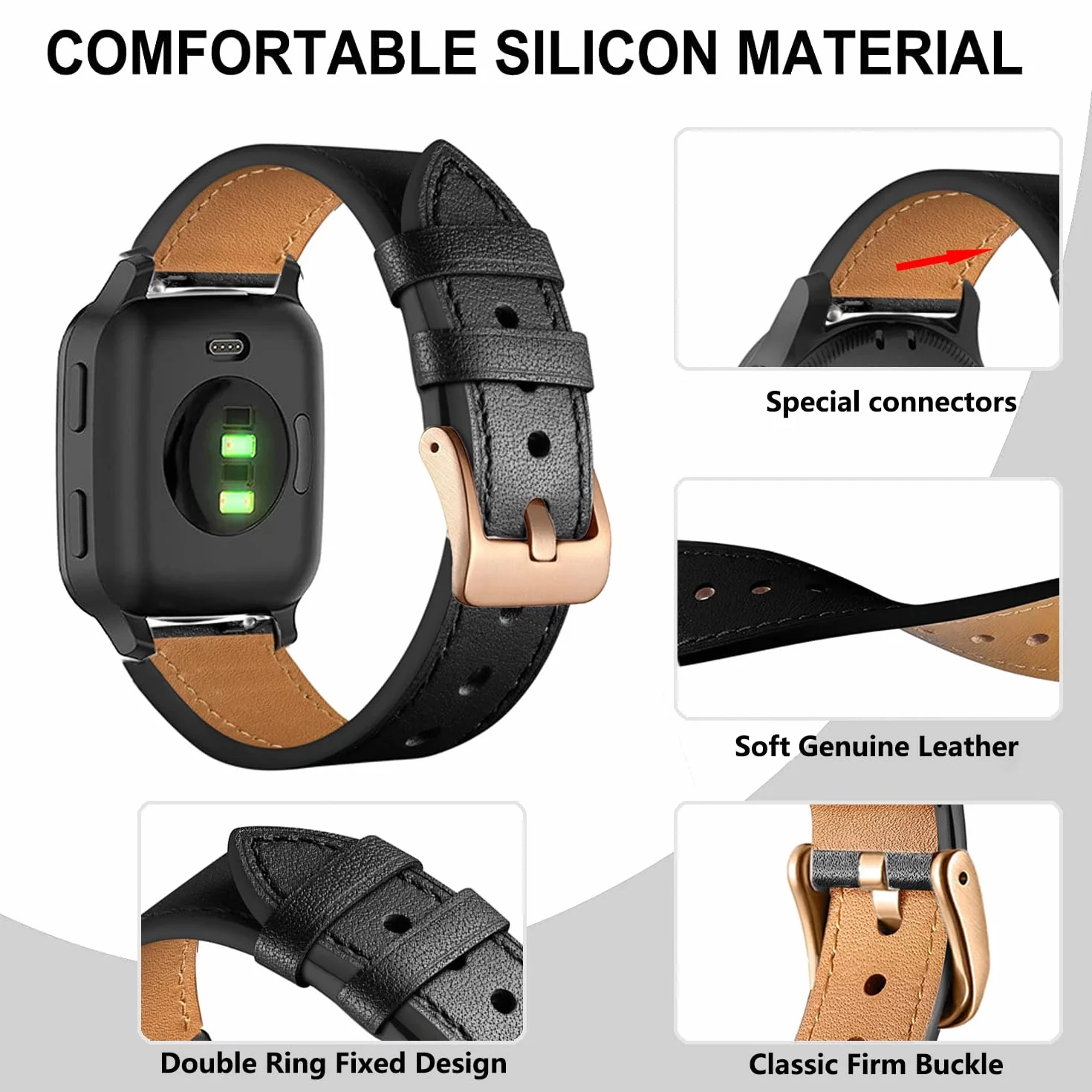 Pasek skóry naturalnej kompatybilny Garmin Venu 2 Plus, pasek 20 mm do Garmin Vivoactive 5/Garmin Venu Sq/Sq Music/Venu Sq 2/Vivoactive 3/Garmin Venu/Vivomove HR/Forerunner 55 245 645