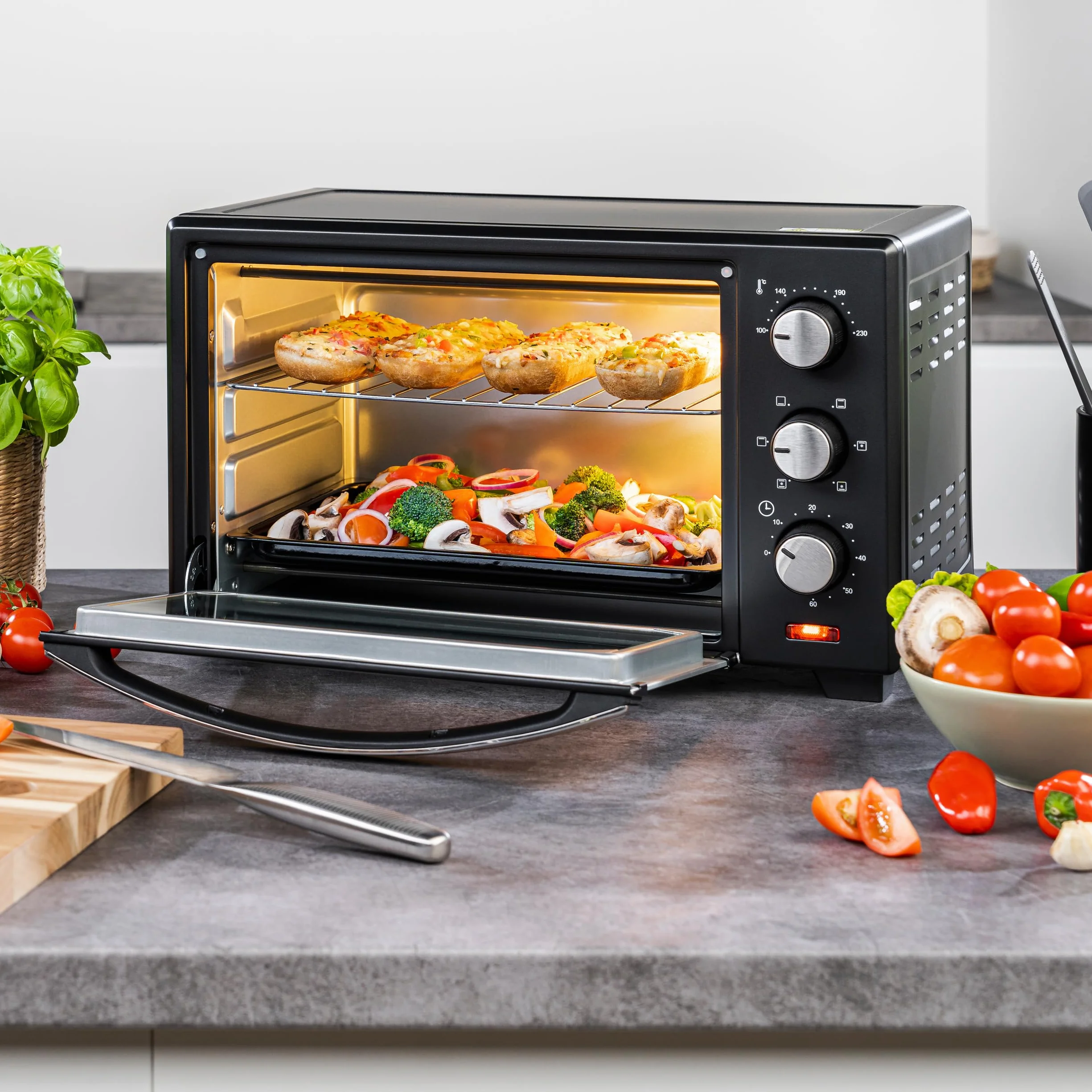 First Austria Mini piekarnik 19 l 1380 W czarny podwójne szklane drzwi timer 60 minut