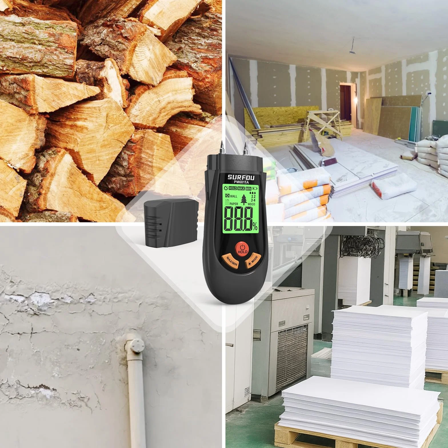 SURFOU Cyfrowy Higrometr Miernik Wilgotności 3 Tryby LED 3-Kolorowy Alarm