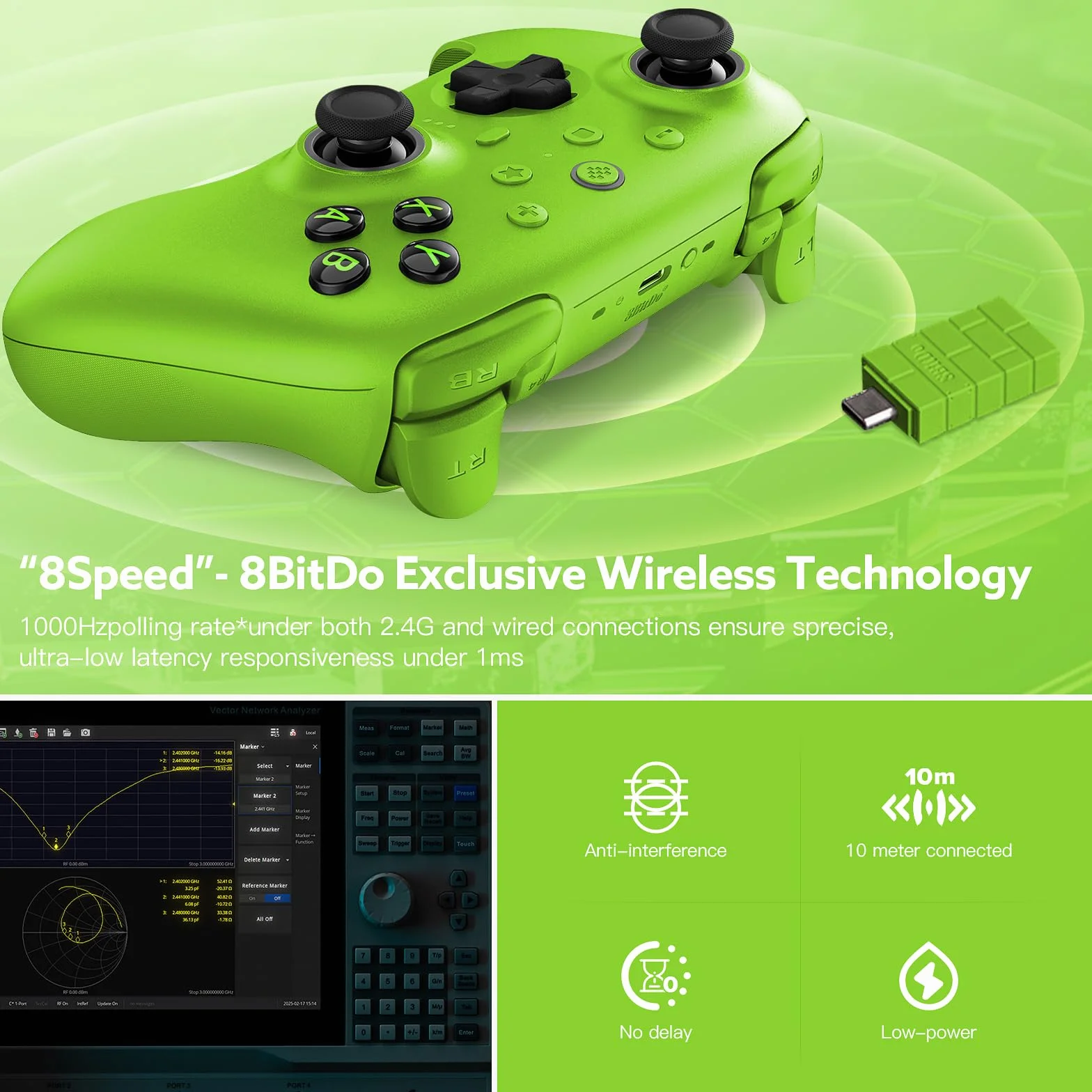 8BitDo Ultimate 2 Wireless Controller dla PC/Android/Apple/Steam TMR Joysticka, Przełączalne Wyzwalacze Efektu Halla/Dotykowe, Światło RGB, 2.4G Kontroler Gier 8Speed ​​Wireless Tech Stacją Ładującą