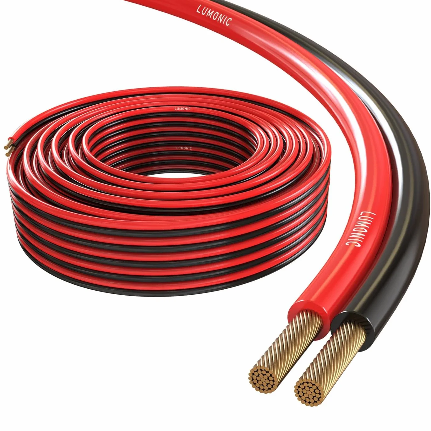 Lumonic Kabel glosnikowy | 50m Czerwony Czarny | 2x 0,75mm² CCA | Kabel glosnikowy HiFi | Podwójna linia audio