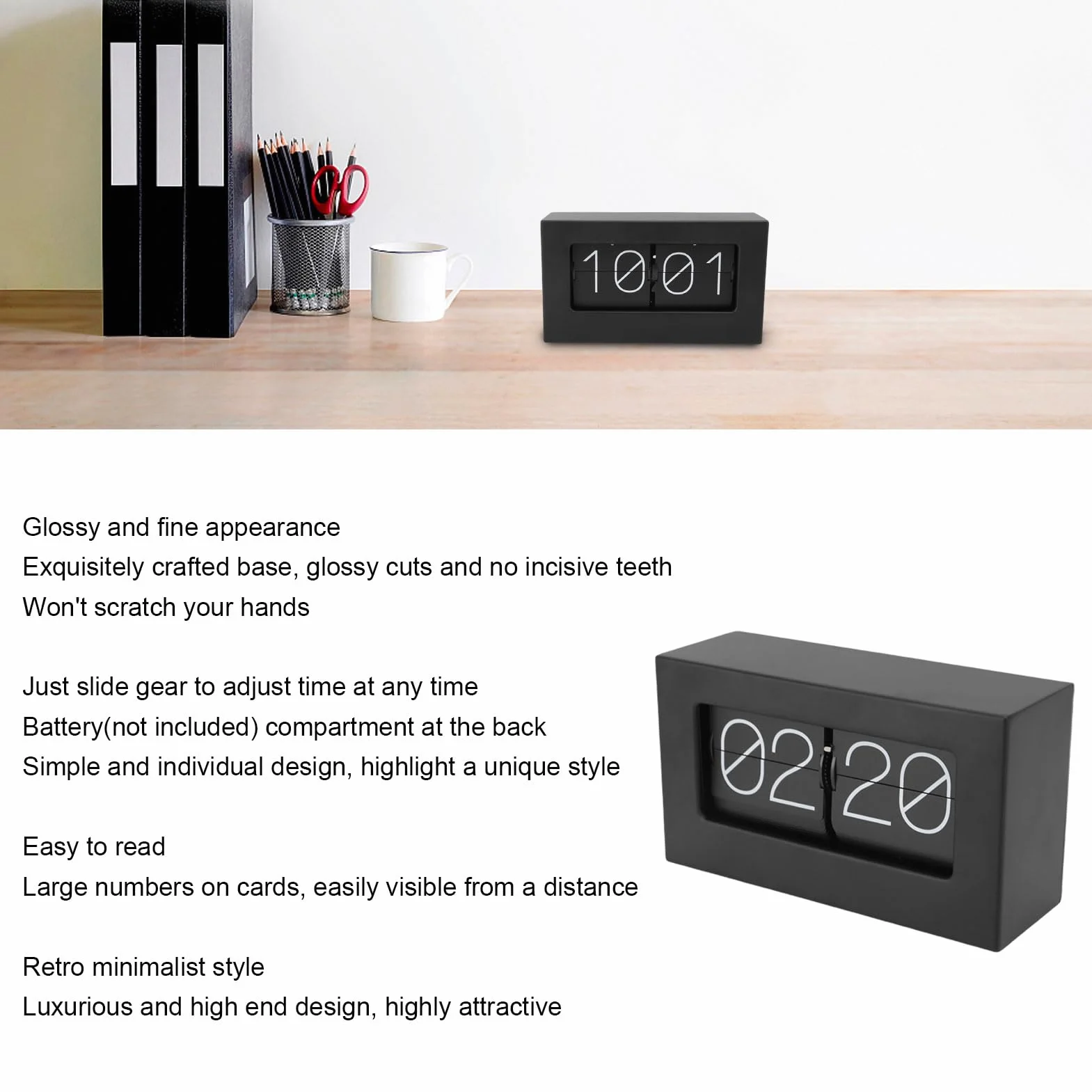 Greensen Retro Flip Clock z automatyczną zmianą Stron, Mechaniczny Zegarek Stołowy ze Stali Nierdzewnej do Domu i Biura, Elegancki i Praktyczny