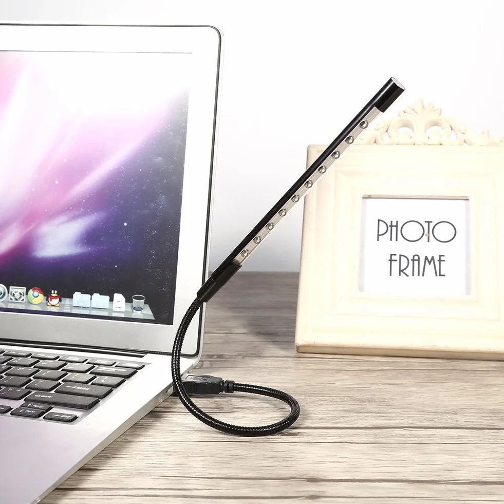 Elastyczne diody LED Mini USB 10 lamp-Taschenlampe do laptopa komputer stancjonarny Tastatur (Schwarz)