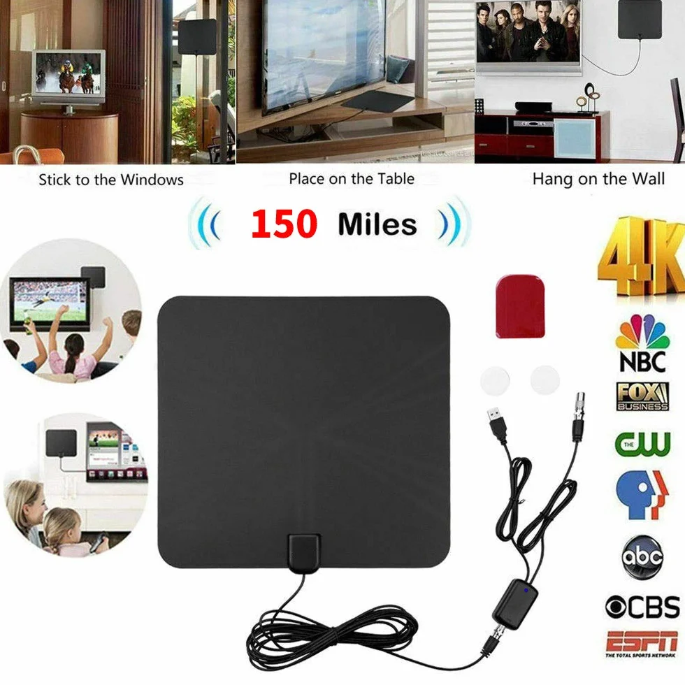 Antena Freeview 150 mil, cyfrowa antena telewizyjna z mocniejszym wzmacniaczem, 4K 1080P HD VHF UHF do kanałów lokalnych dla wszystkich telewizorów