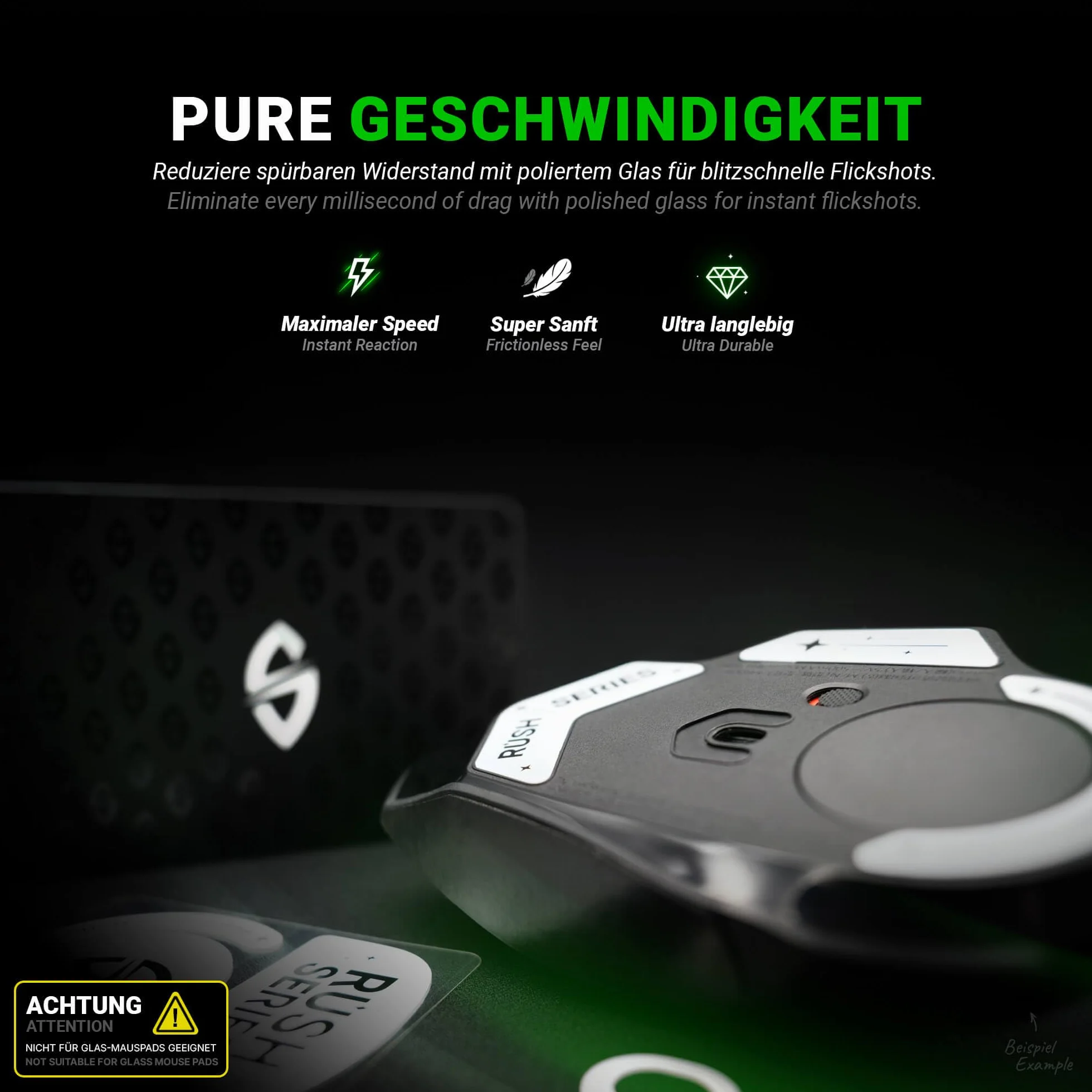 SensoryBoost Rush Glas Glides zestaw kompatybilny z Logitech G502 (wersja kablowa) – ultra szybki i delikatny, polerowany, zaokrąglony, wytrzymały – zapasowe nóżki pod mysz, łyżworolki (nie do