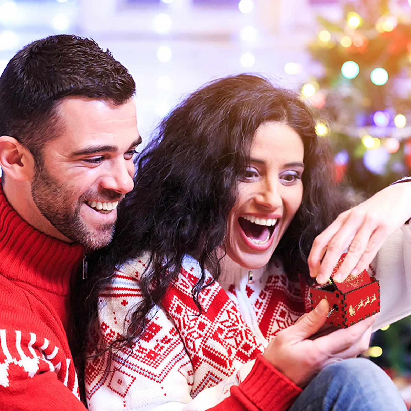 Cobee Boże Narodzenie Jingle Bells ręczna pozytywka, drewniana pozytywka w stylu vintage, grawerowana, Wesołych Świąt Bożego Narodzenia, prezenty na Nowy Rok, Boże Narodzenie, dla chłopców i dziewcząt