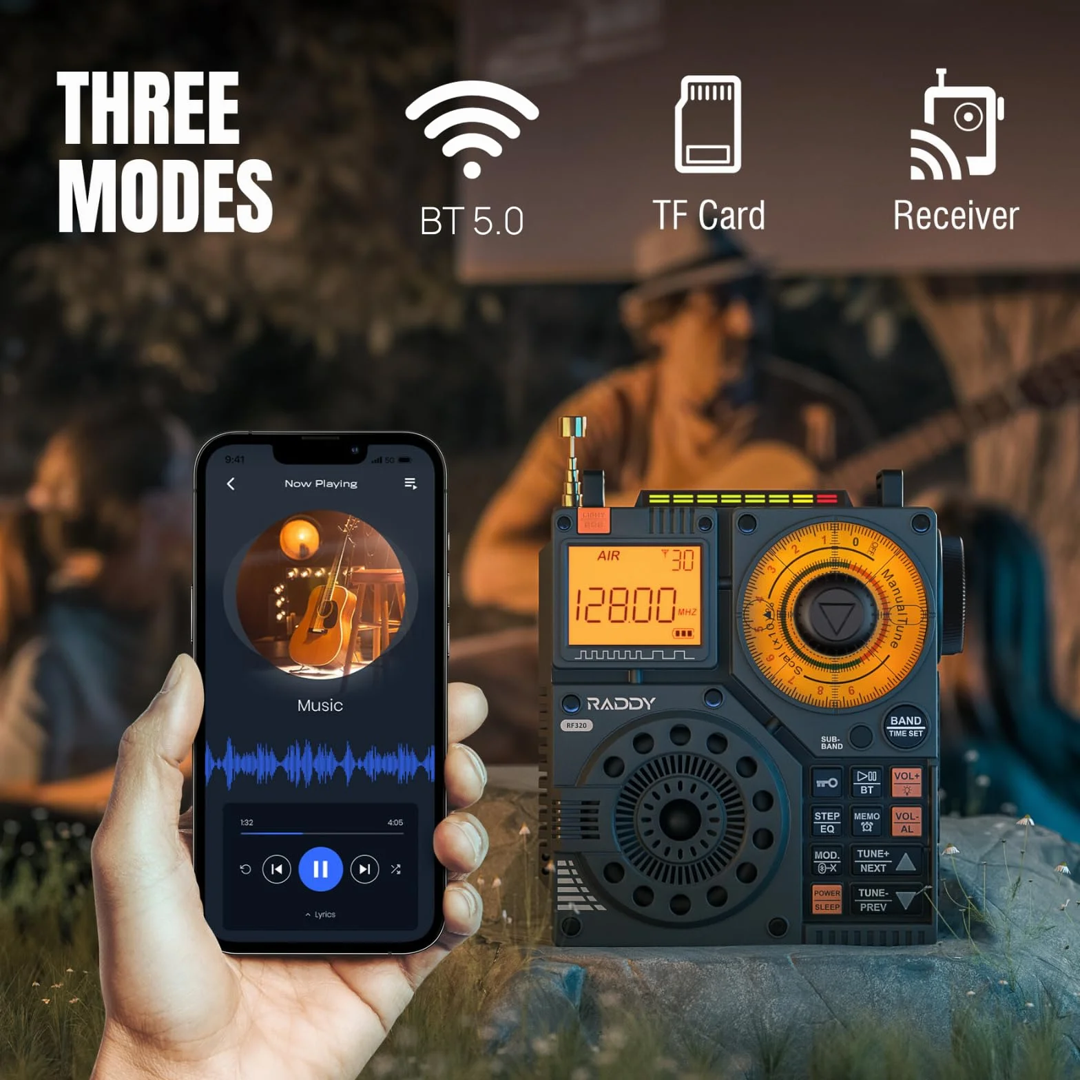 Radio krótkofalowe Raddy RF320, odbiornik FM/AM/VHF/SW/AIR, obsługa kart Bluetooth/TF, ładowalne radio przenośne z 3-metrowymi słuchawkami dousznymi z anteną Latarka SOS