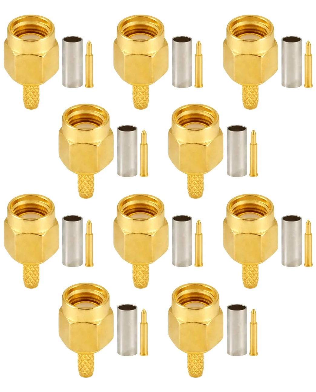 Vecys 10 PCS SMA Złącza SMA Męski Złącze Zaciskane dla RG316 RG174 Kabel Koncentryczny RF