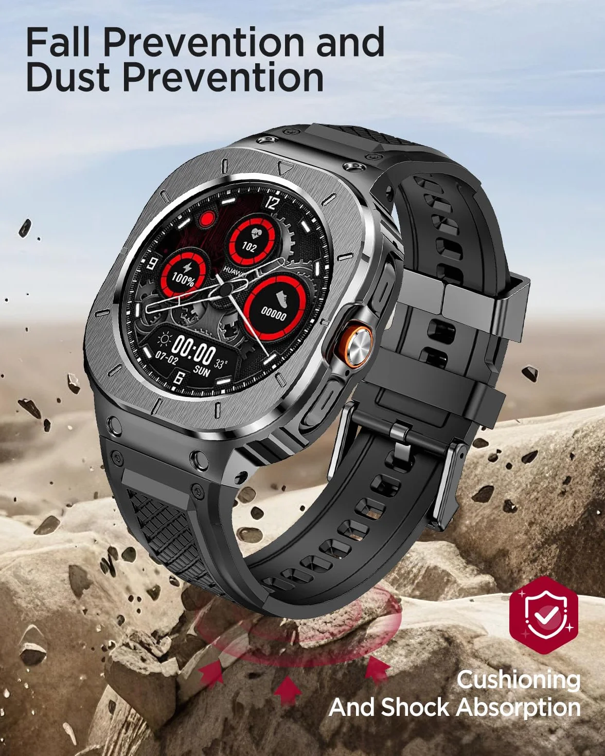 Miimall Jednoczęściowy pasek z etui do Samsung Galaxy Watch Ultra 47 mm, silikonowy pasek z obudową ze stali nierdzewnej i metalową klamrą, pełna ochrona Samsung Watch Ultra pasek i etui dla mężczyzn
