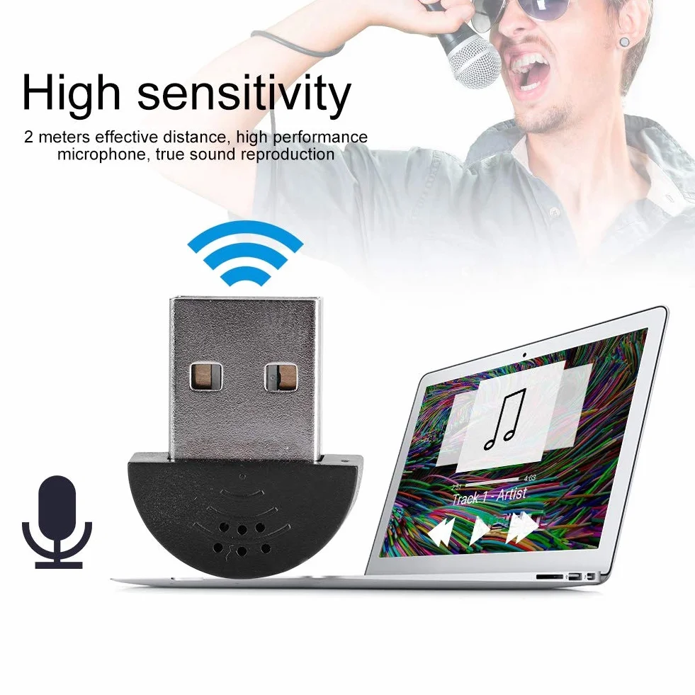 Mini mikrofon, przenośne studio USB Mowa 360 ° dookólna z tłumieniem szumów Nagrywanie mikrofonu Audio MIC Adapter do komputera PC (czarny)